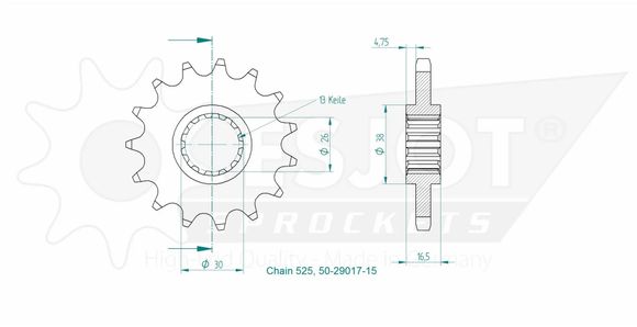 Esjot 15 tooth gearbox output pinionRef: Esjo00075A / 12122376