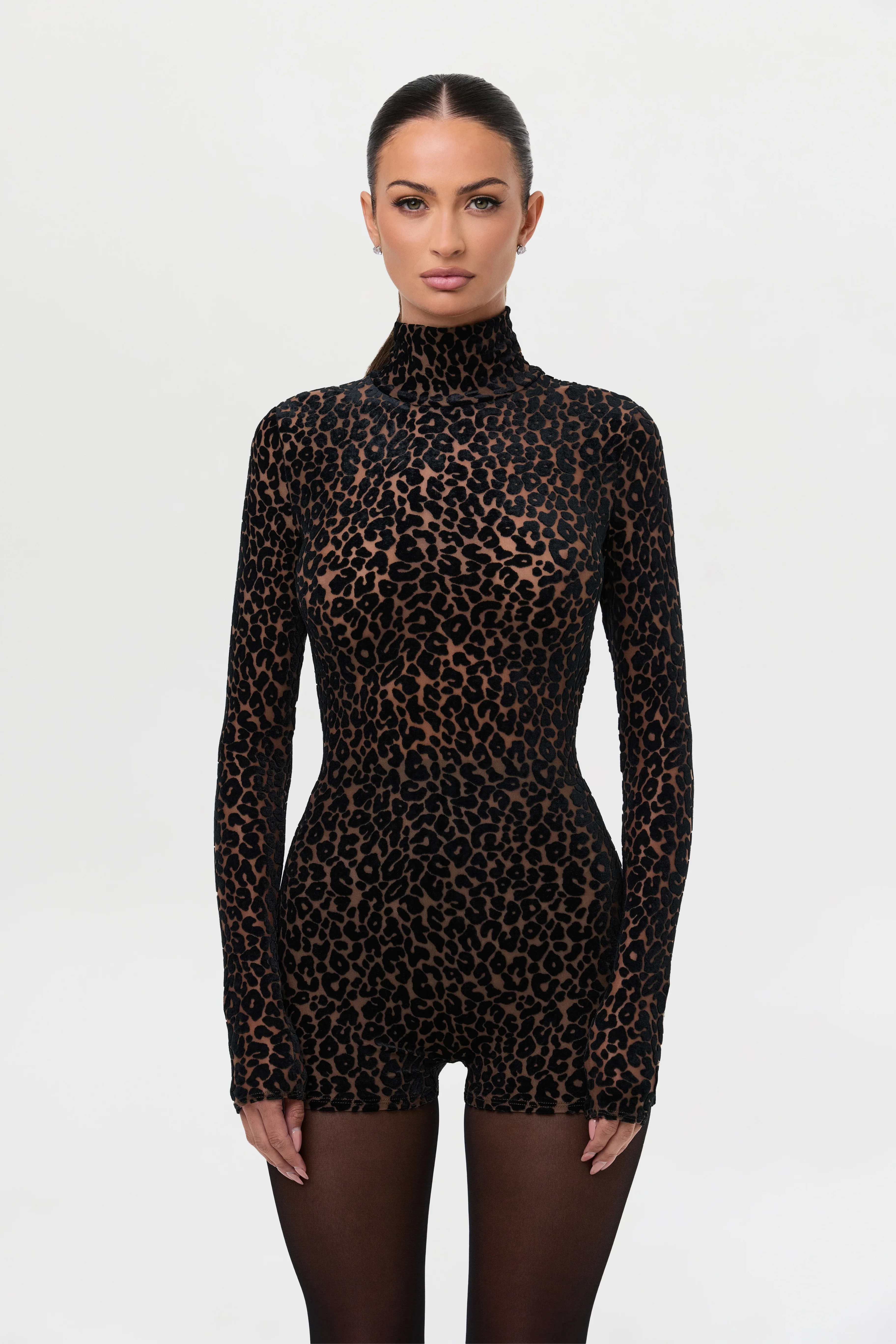 Burnout Print Turtleneck Romper