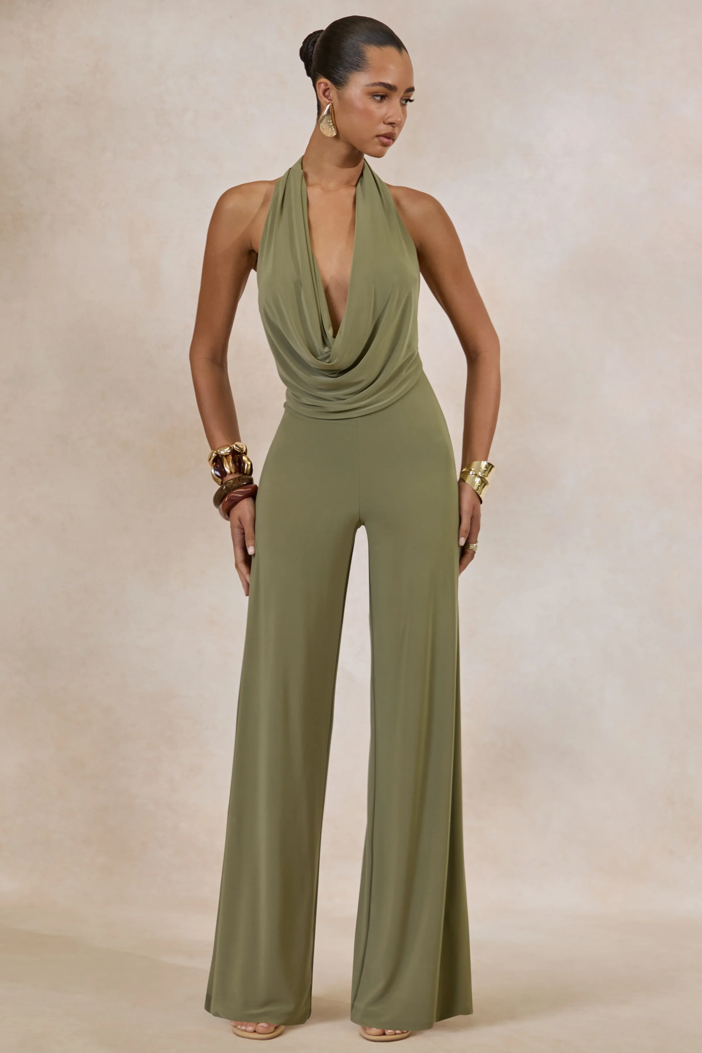Clemence | Green Plunge-Neck Jumpsuit