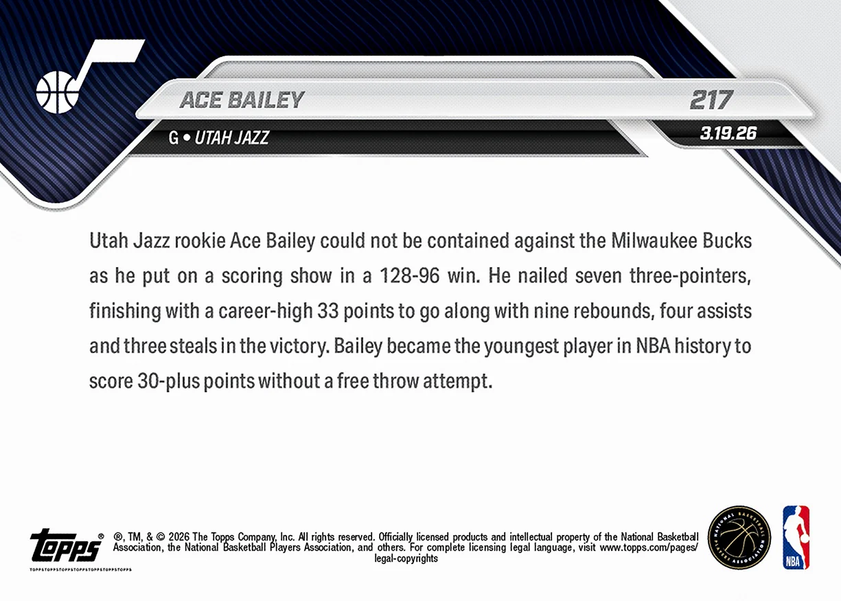Ace Bailey - 2025-26 NBA Topps NOW® - Card 217