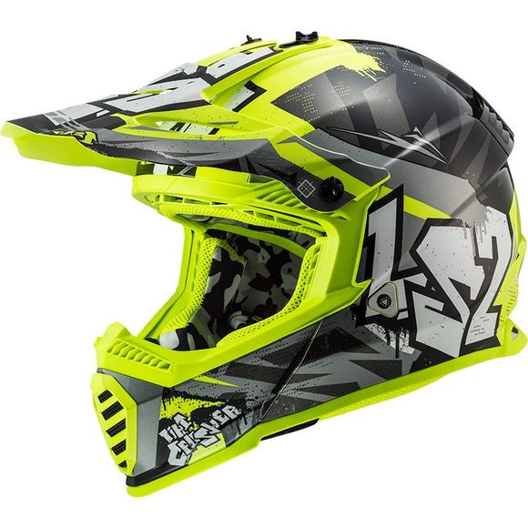 Casque cross LS2 MX437 FAST II MINI CRUSHER ENFANT - Noir / JauneRef : LS0880