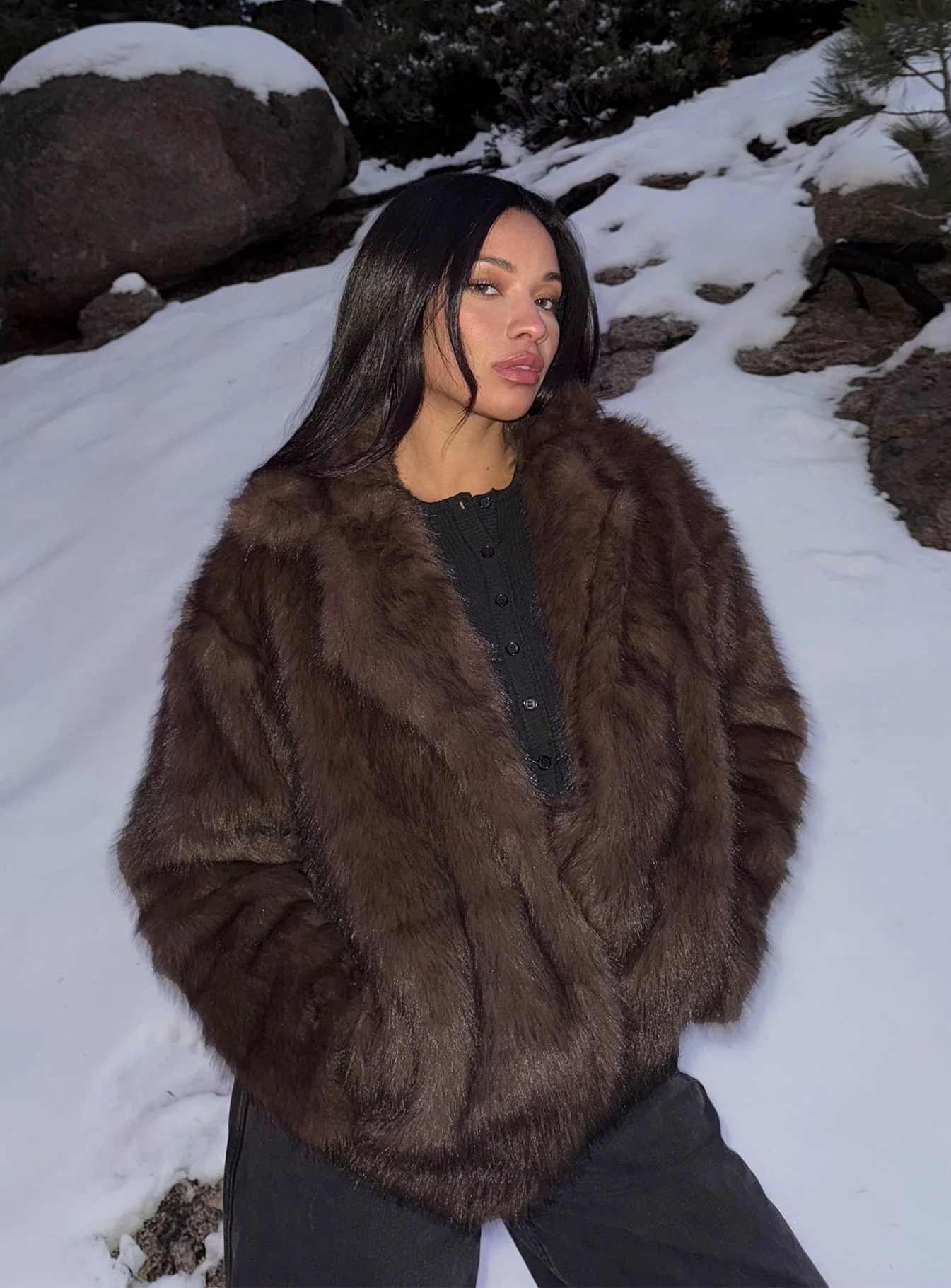 Super Trouper Faux Fur Jacket Brown