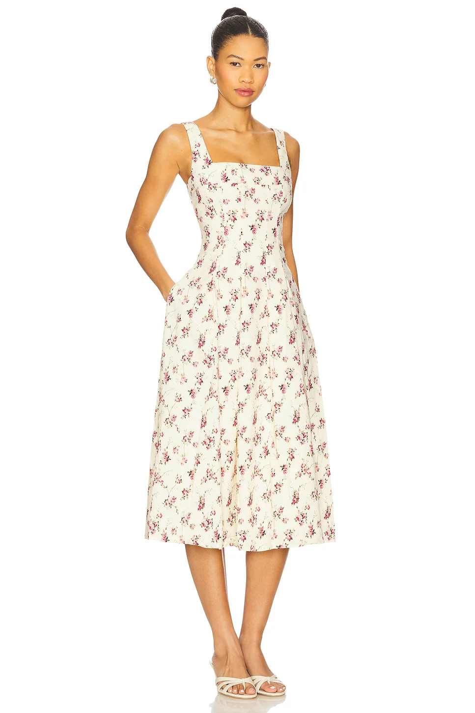 x REVOLVE Corset Pleated Midi Dress