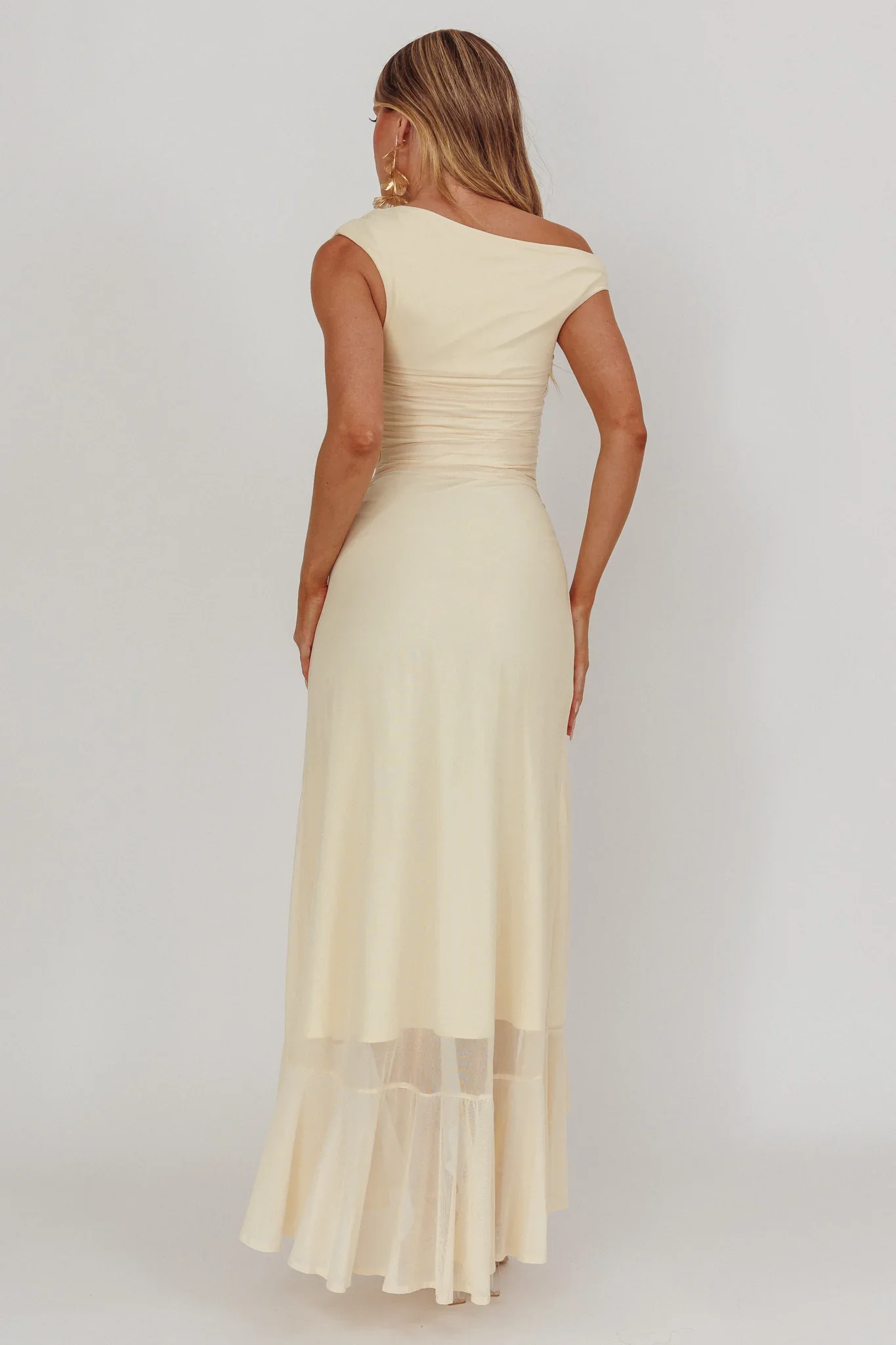 Moonlit Magic Asymmetric Neckline Maxi Dress Light Yellow
