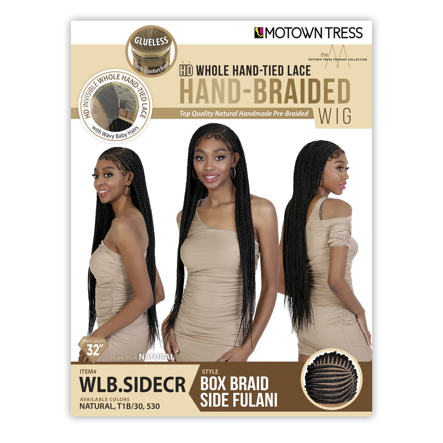 Motown Tress Braided HD Lace Front Wig Glueless Whole Hand-Tied Lace WLB.Sidecr