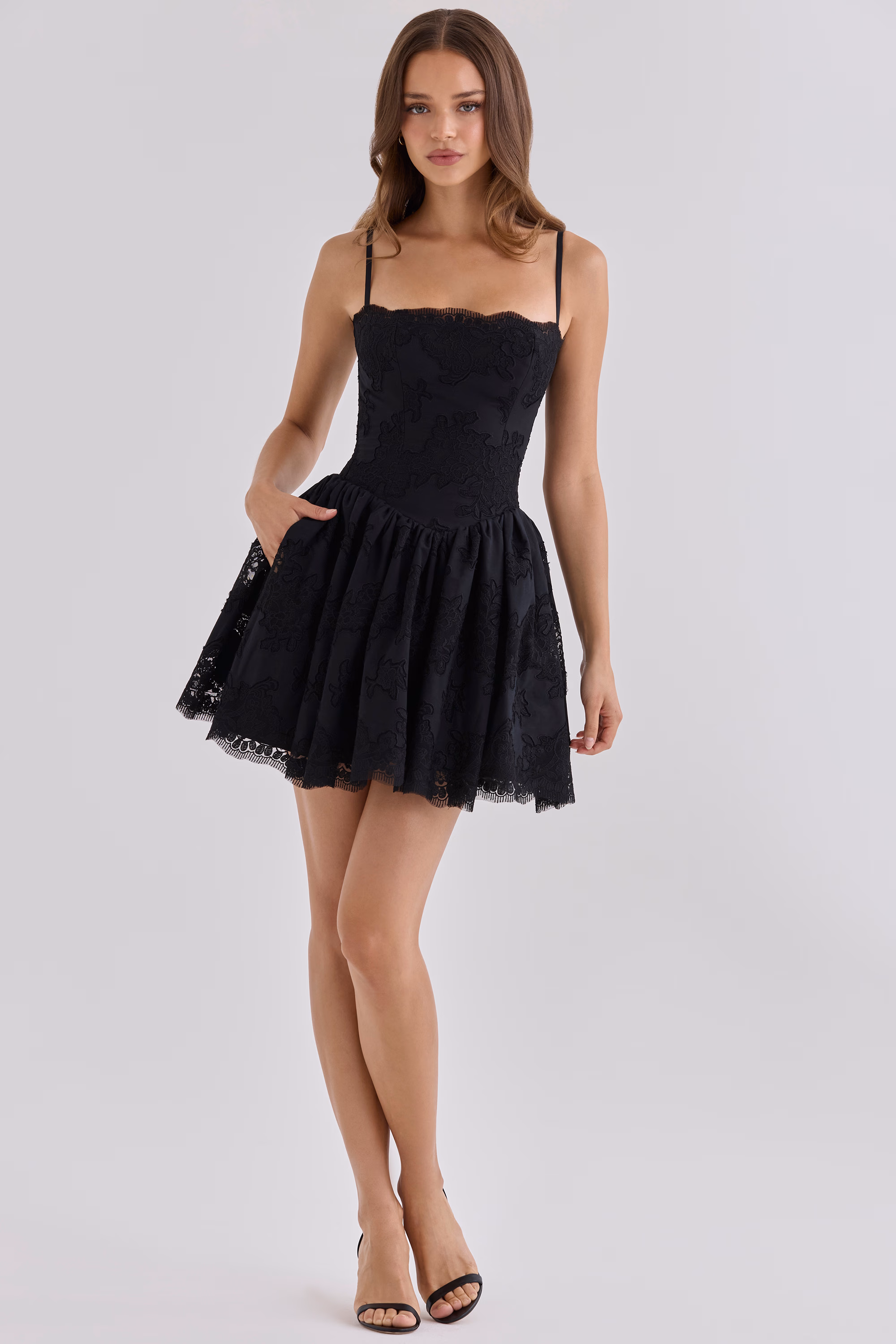 CHLOE Black Custom Lace + Broderie Anglaise Colton Mini Dress