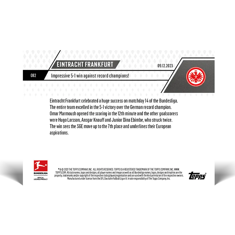 Topps UK - Eintracht Frankfurt - Crazy 5-1 win against record champions! - Bundesliga TOPPS NOW® Card #82