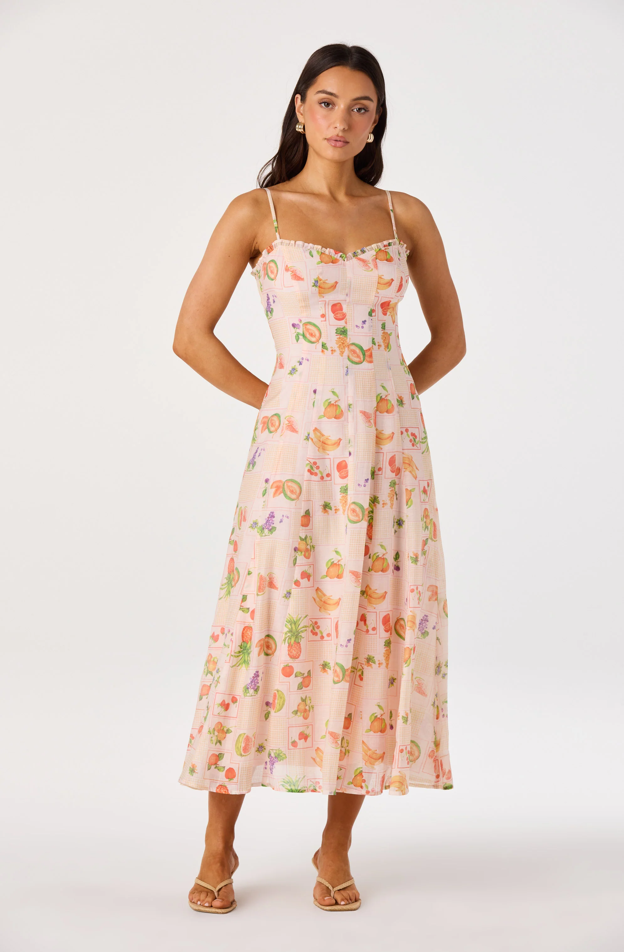 Jaylynn Ruffle Sweetheart Linen Midi Dress