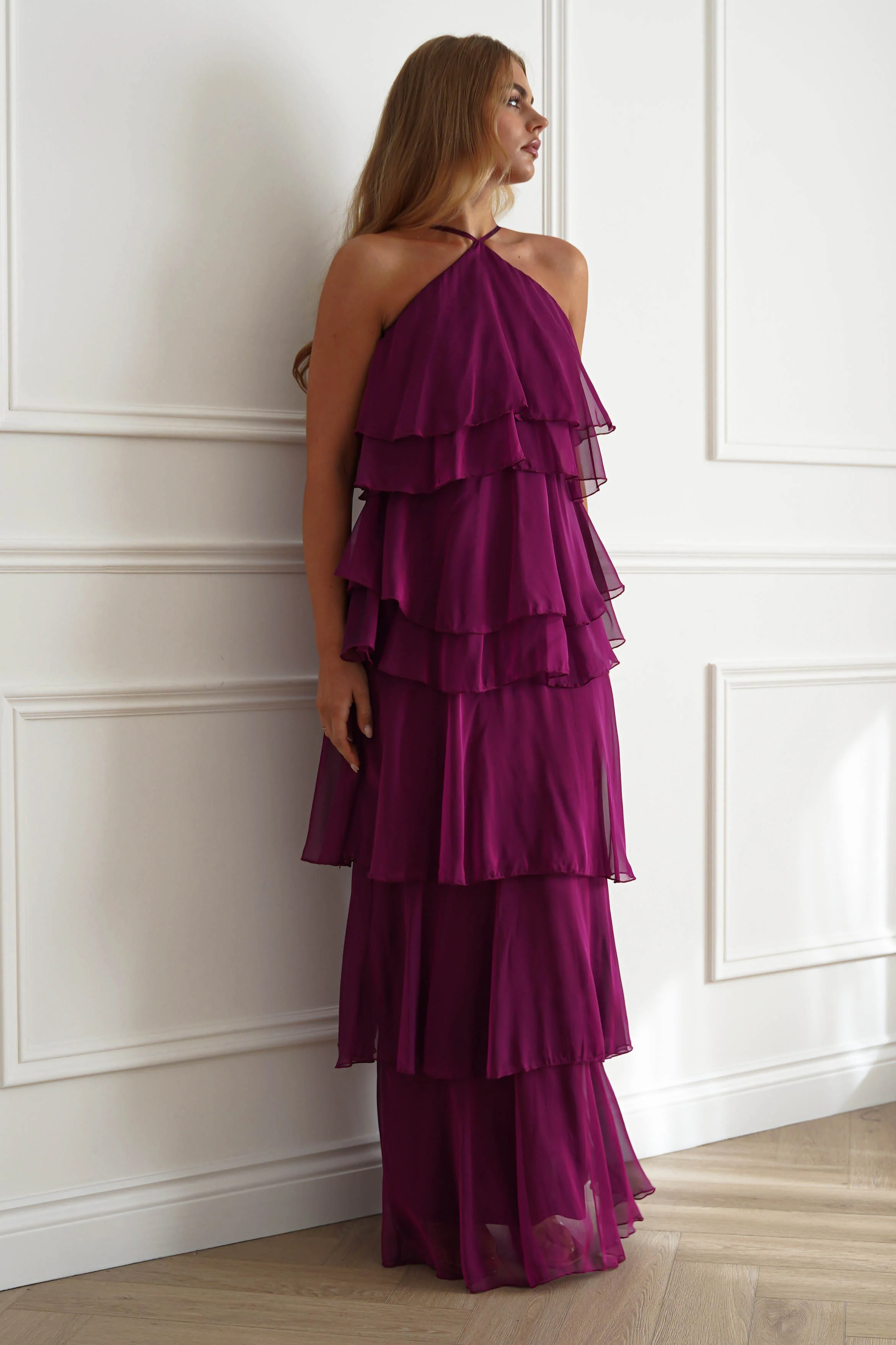 Liora Soft Ruffle Maxi Dress | Plum