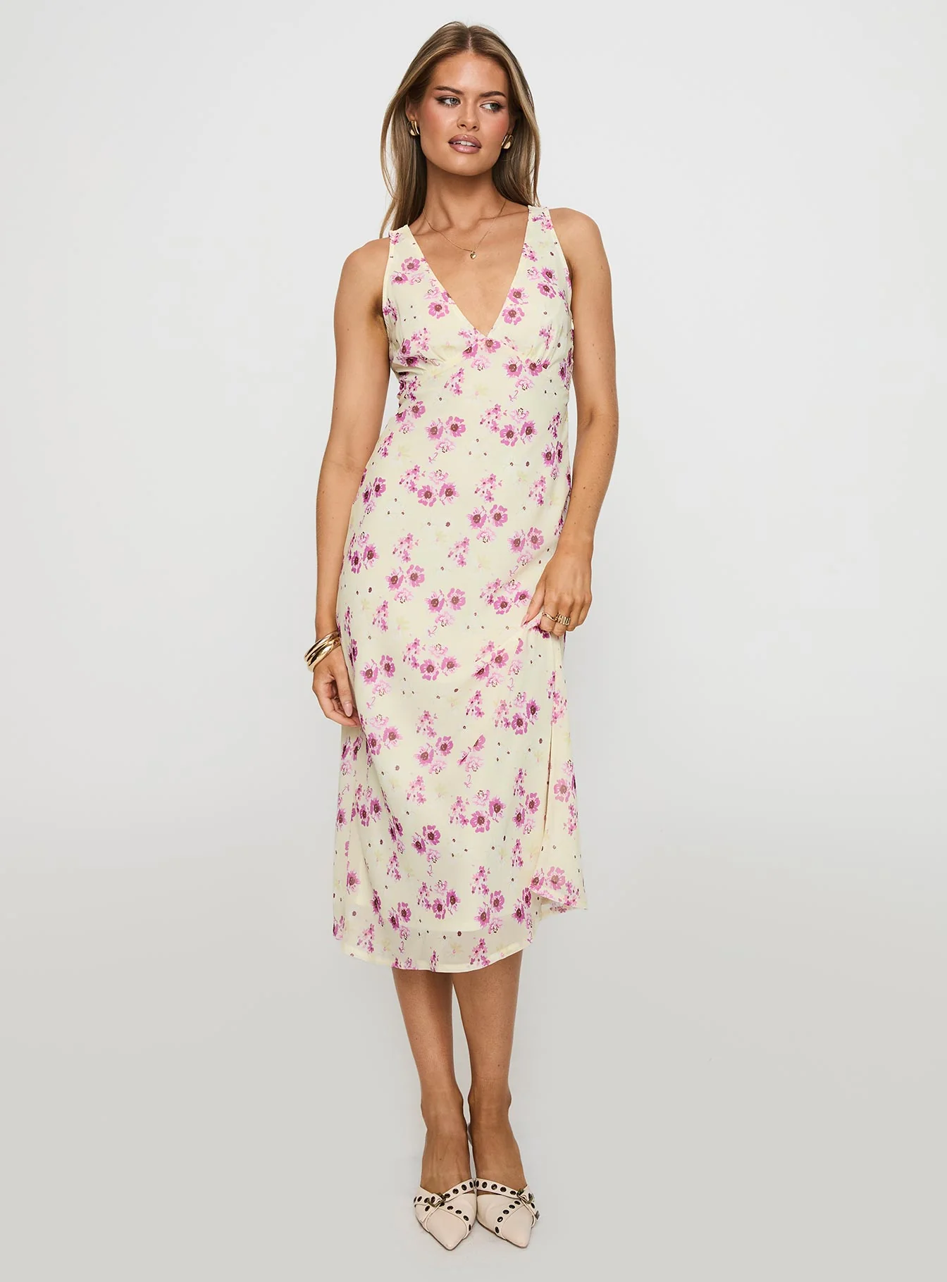 Nellie Midi Dress Yellow Floral