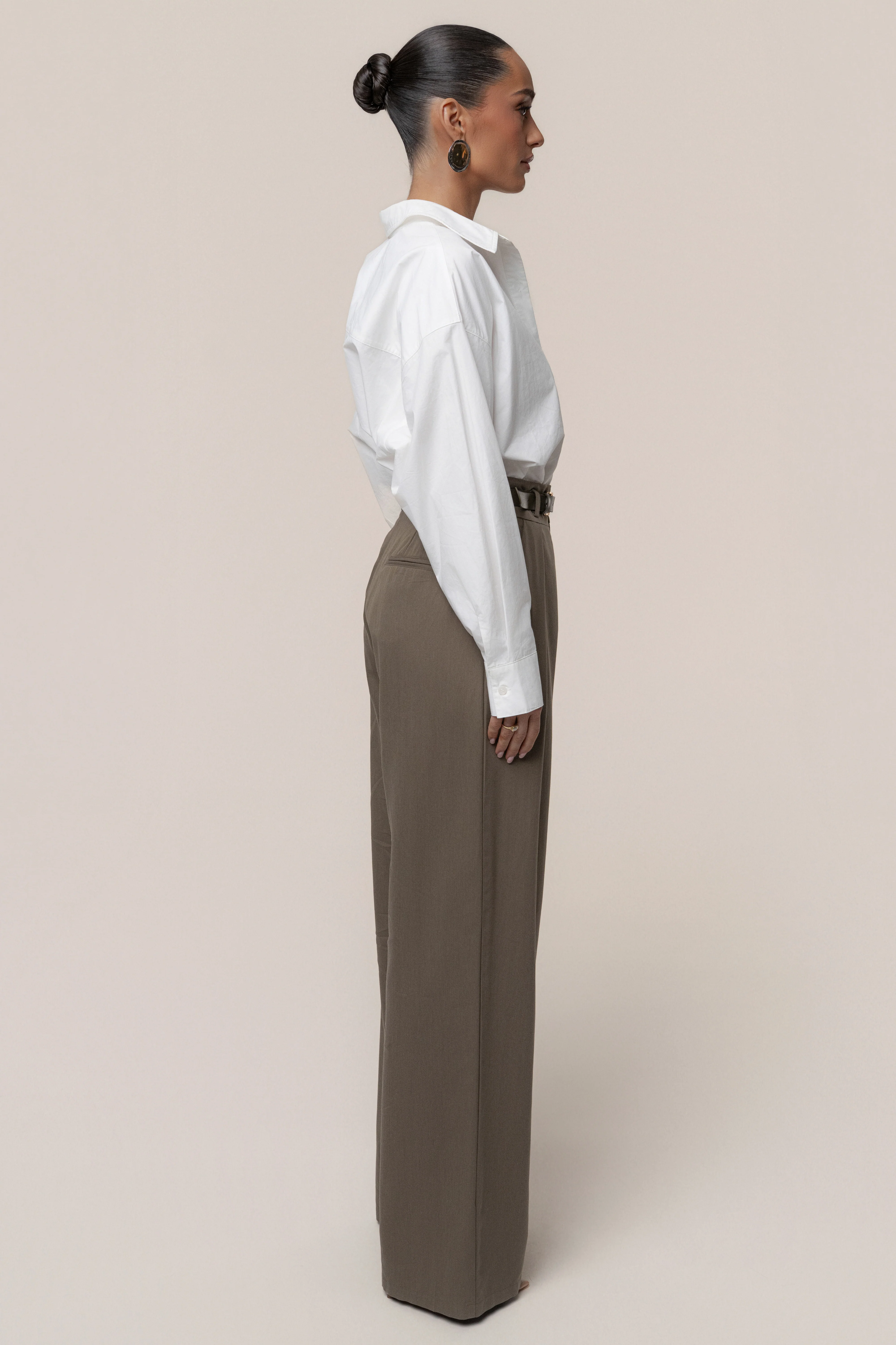 Dark Taupe Everywhere Belted Trousers