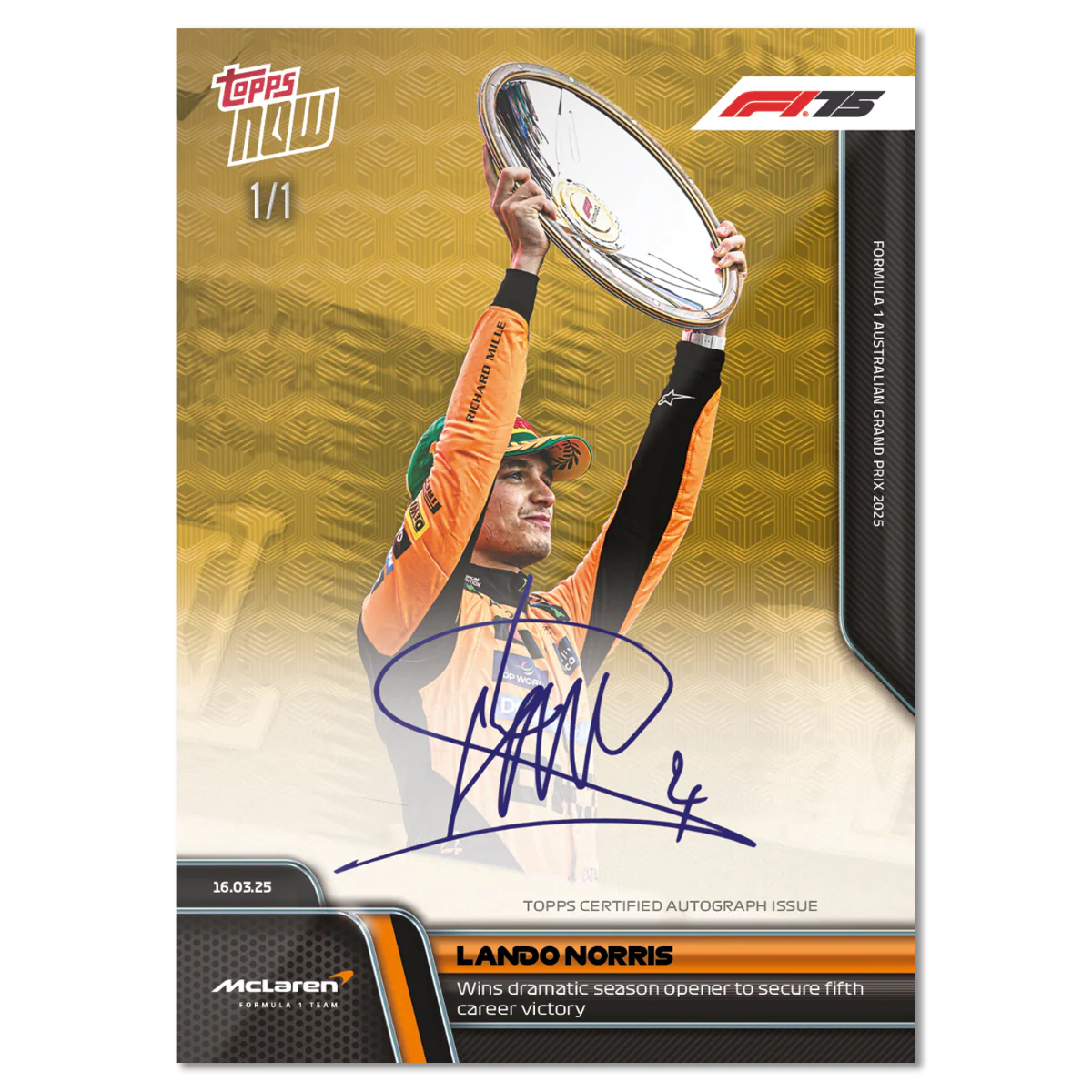 Lando Norris - 2025 Formula 1® Topps NOW® Card 13 - LOOK FOR AUTOS