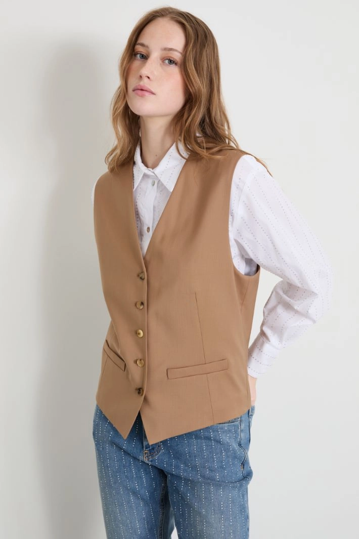 Wool canvas gilet  - CAMEL