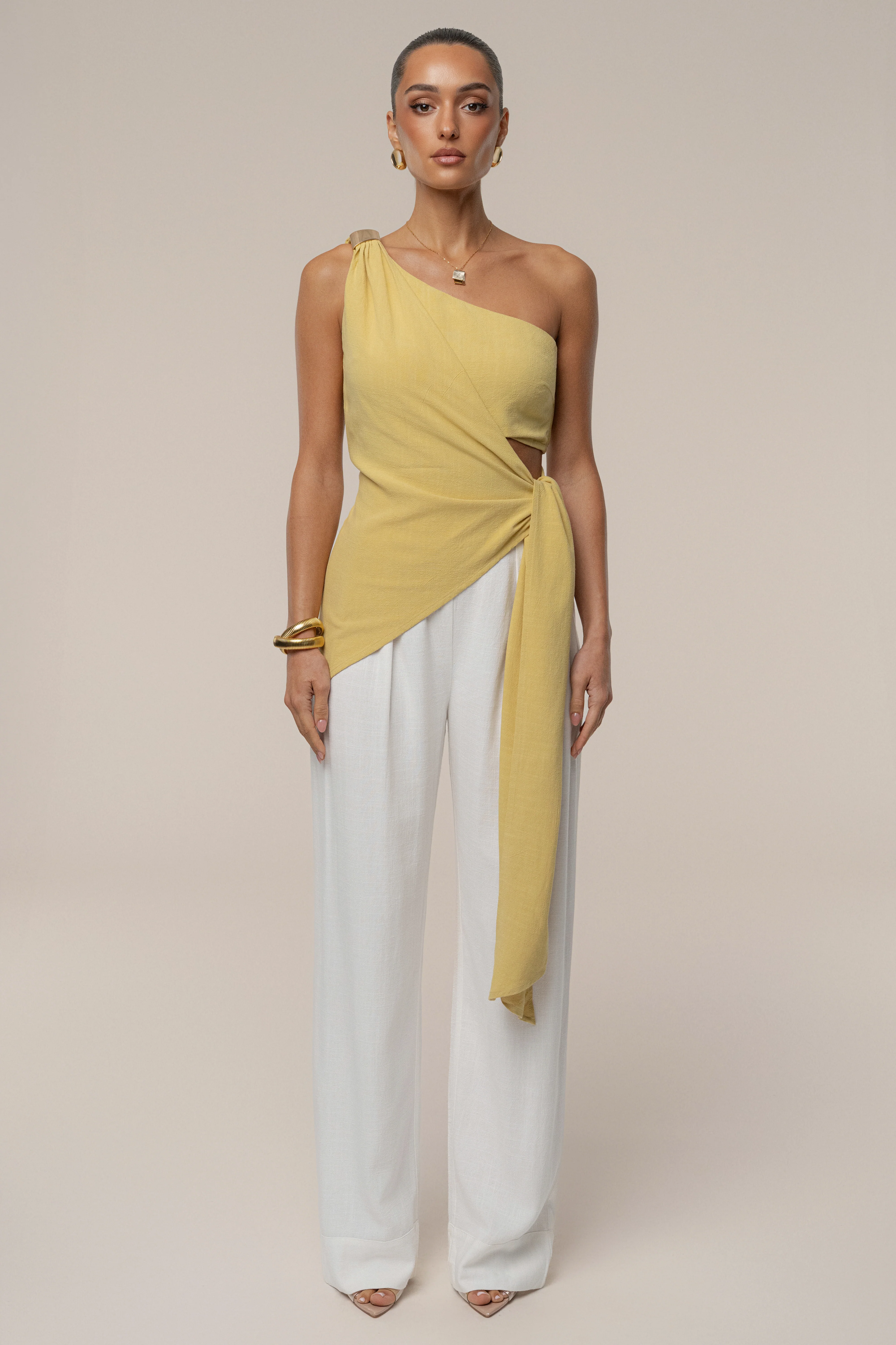 Yellow Palmera One Shoulder Top
