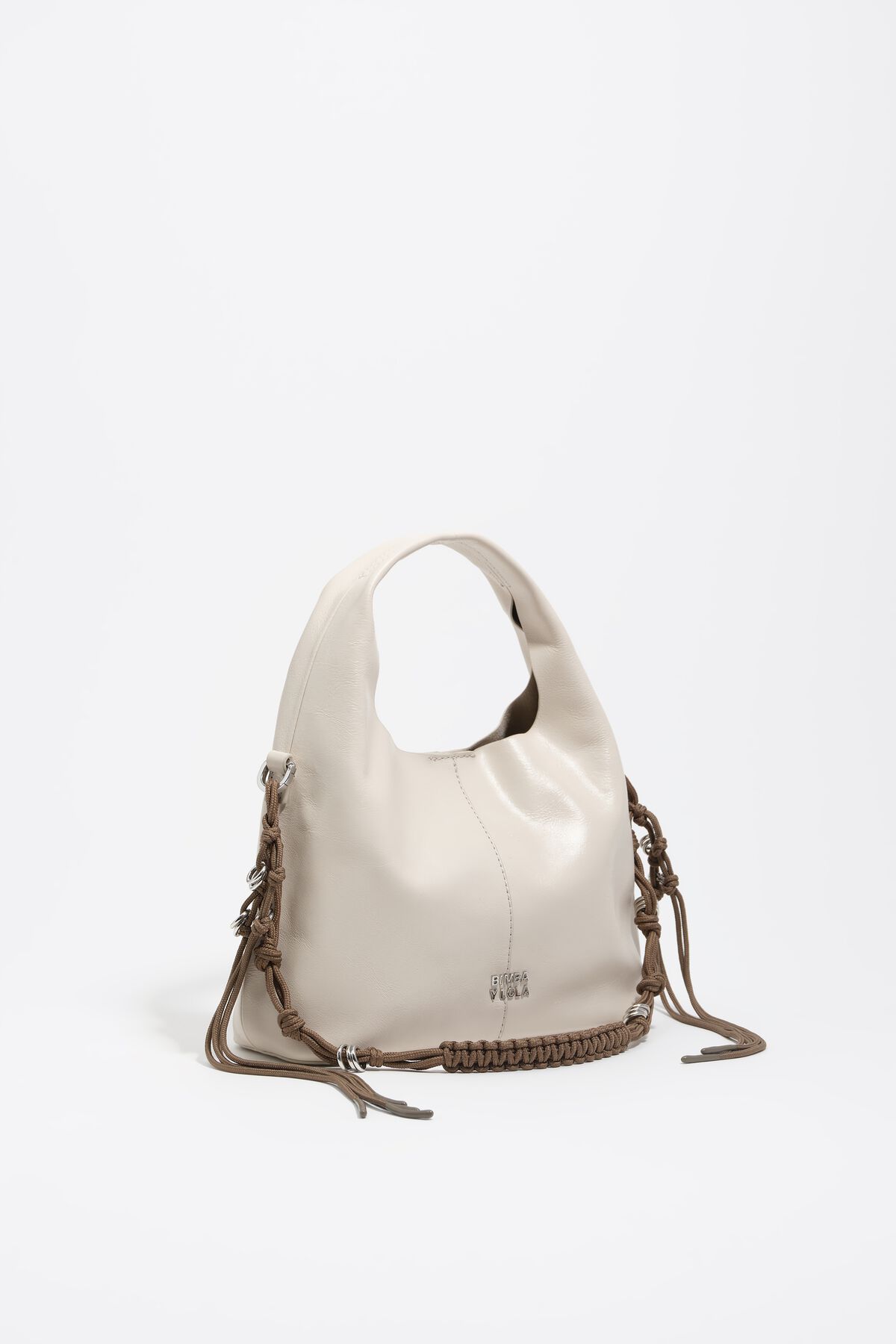 Small ivory leather plaited handle Paper bag