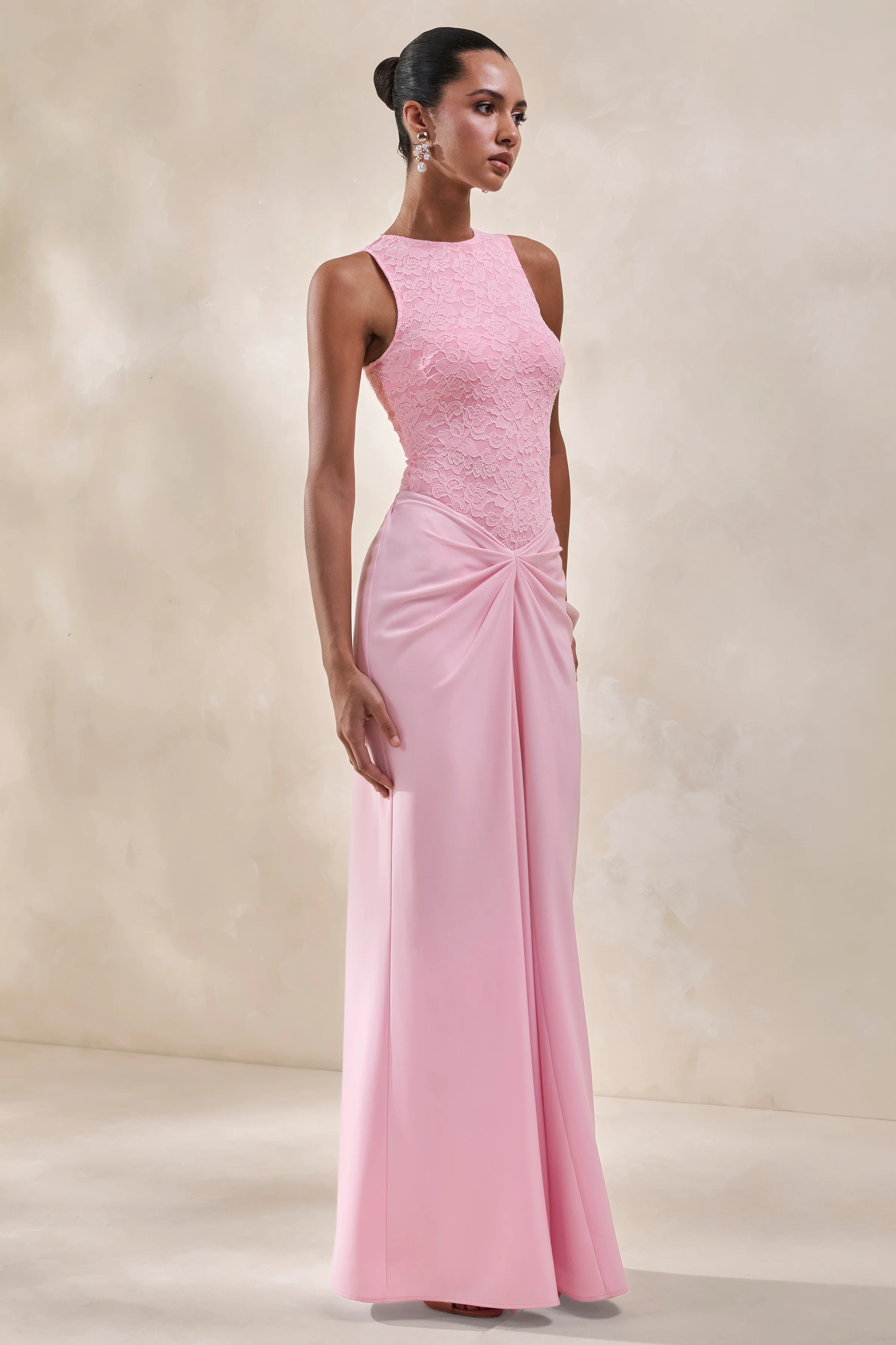 Setaria | Pink Satin Maxi-Skirt With Gathered-Detailing And Sash
