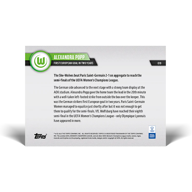 Topps UK - First European goal in two years - UWCL TOPPS NOW® Card #19