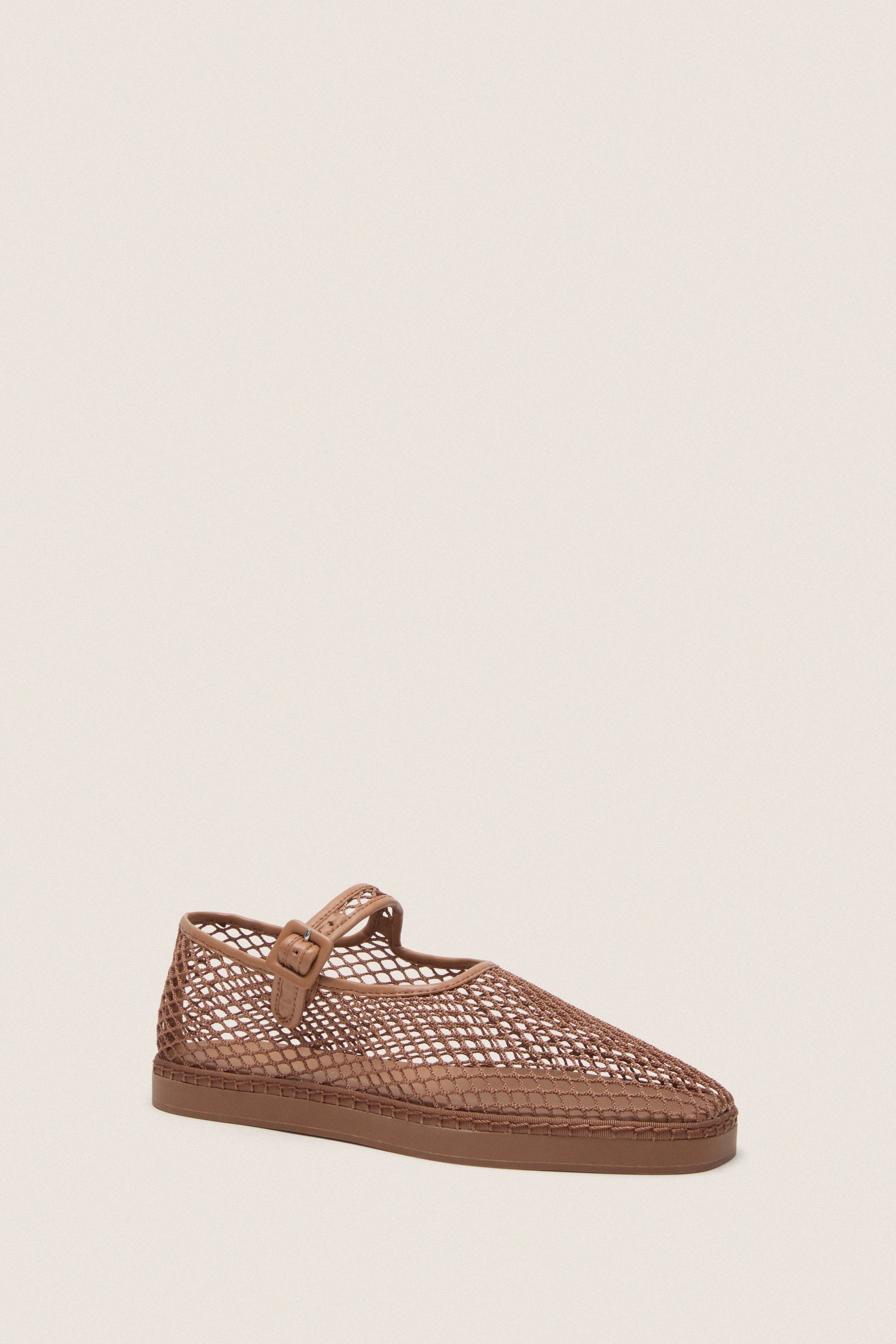 Brown Netted Mesh Rita Mary Janes