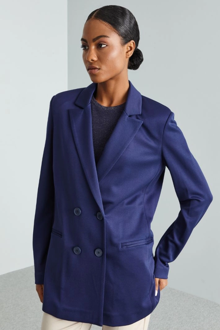 Diagonal-weave jersey blazer - BLUE