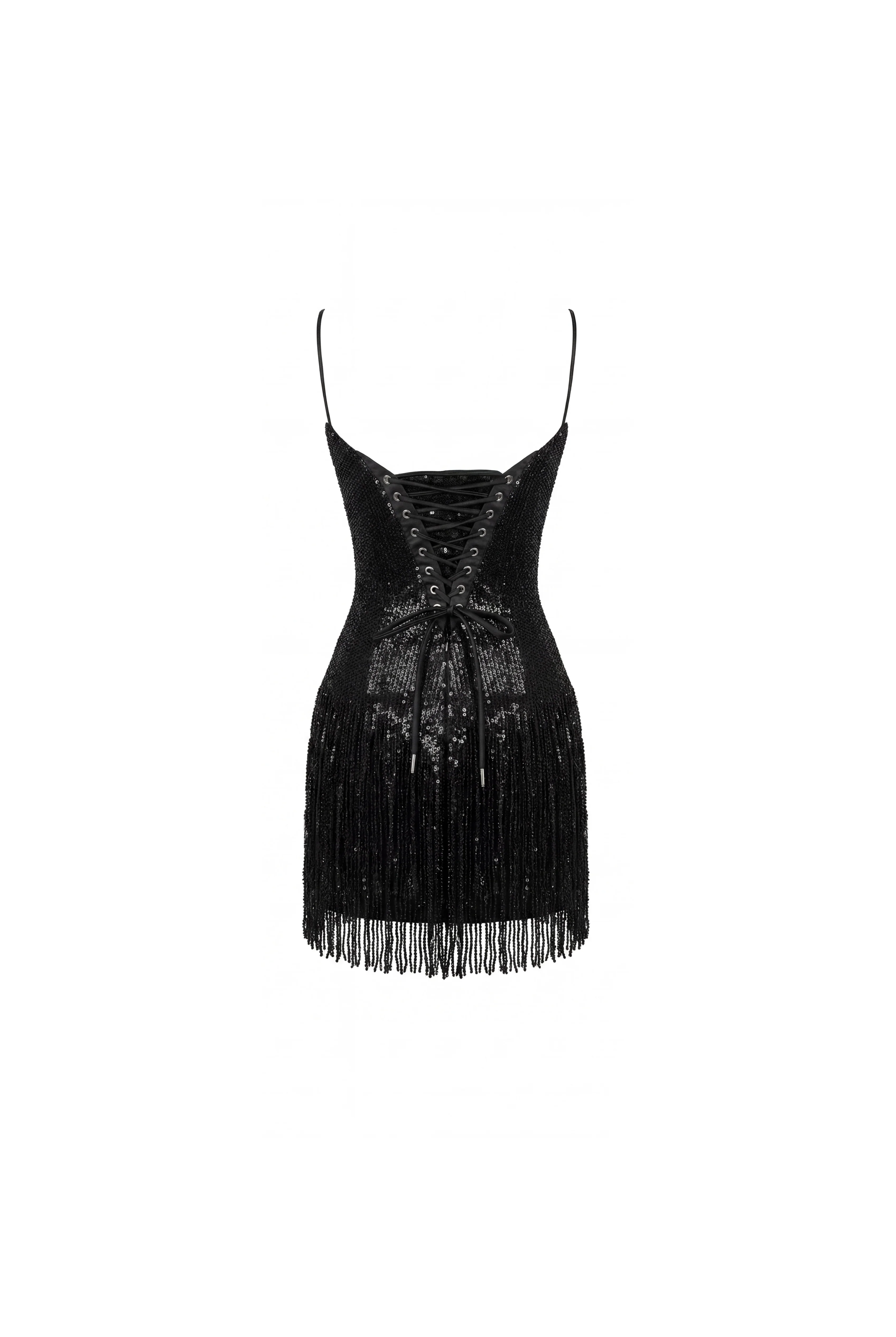 Black Mini Dress with Fringe and Sequins