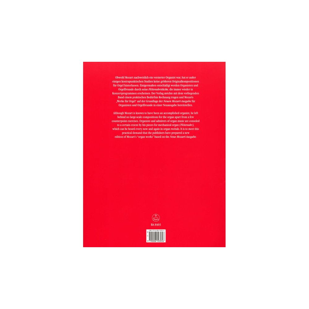 Bärenreiter Mozart Werke for Orgel – Thomann Ireland