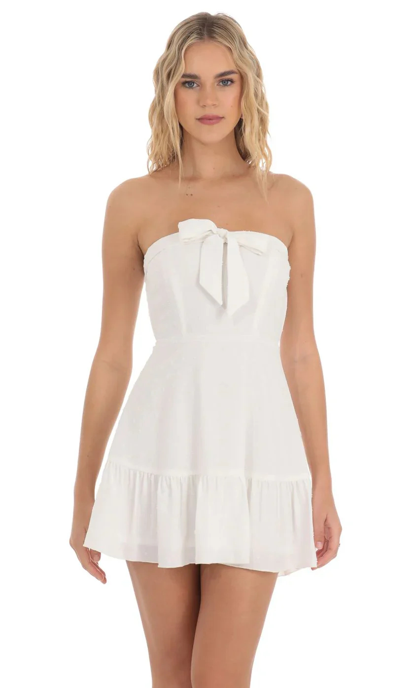 Dotted Strapless Corset Dress in White