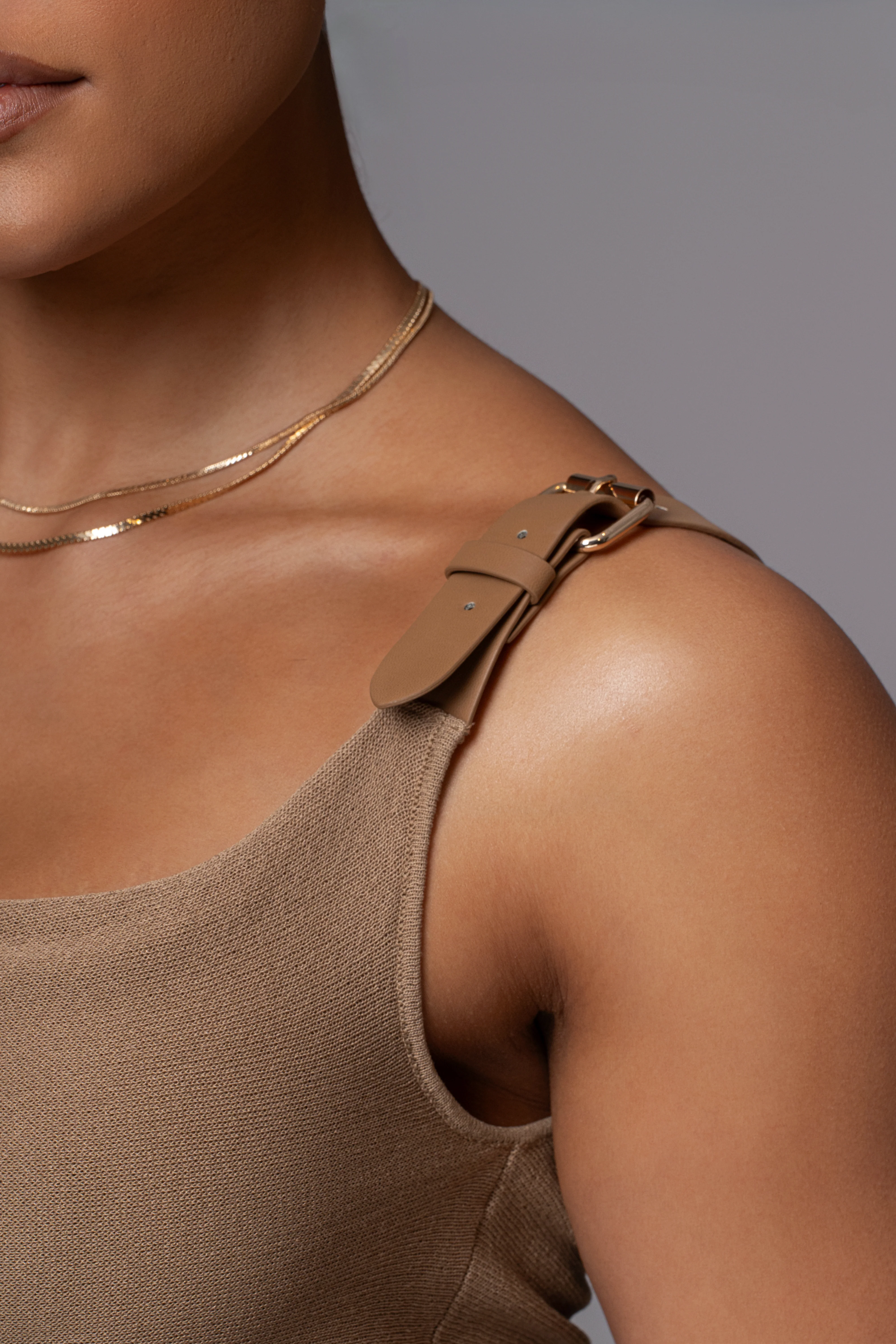 Beige Shanti Faux Buckle Top