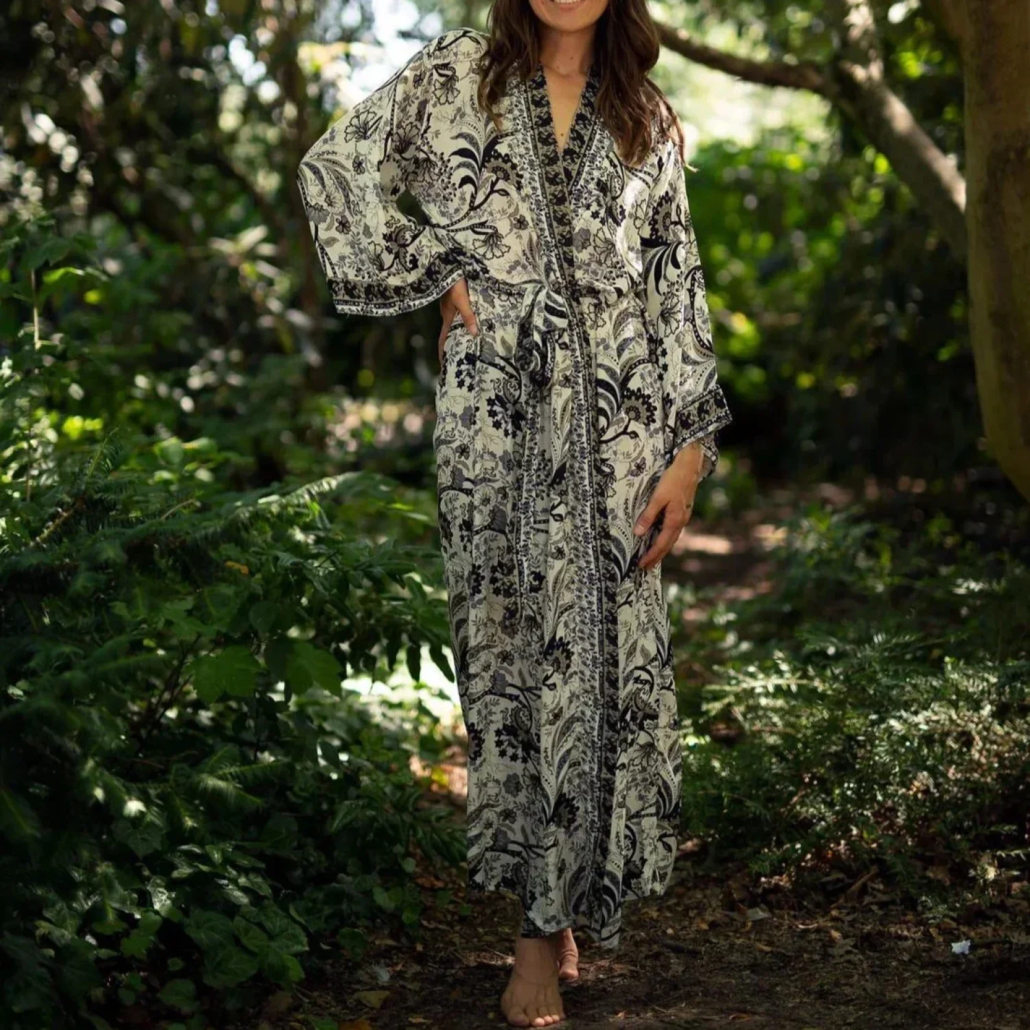 Cotton Rayon Kimono Boho Beach Cover up Loose Dress