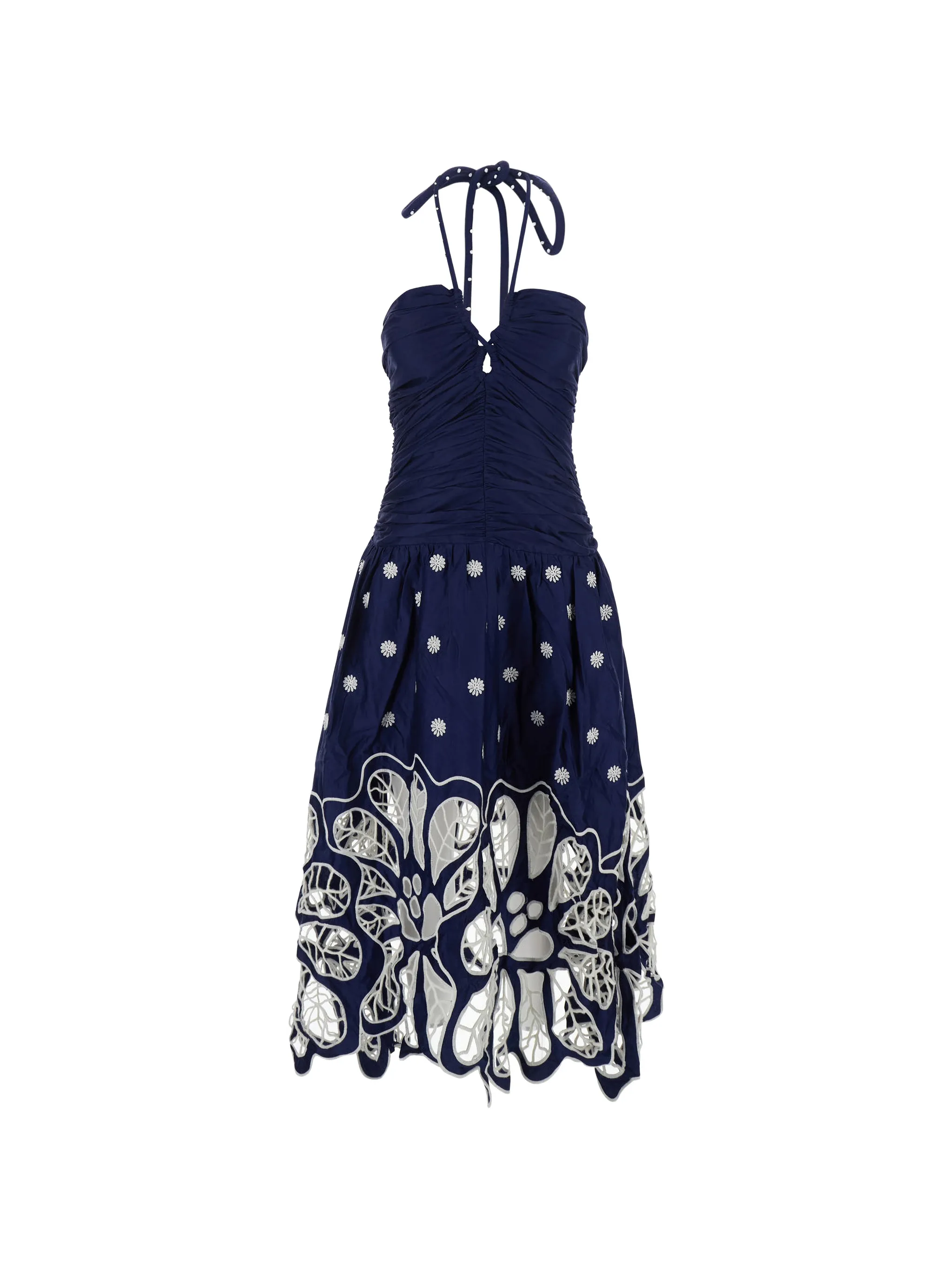Navy Blue EmbroideredRichelieu Midi Dress