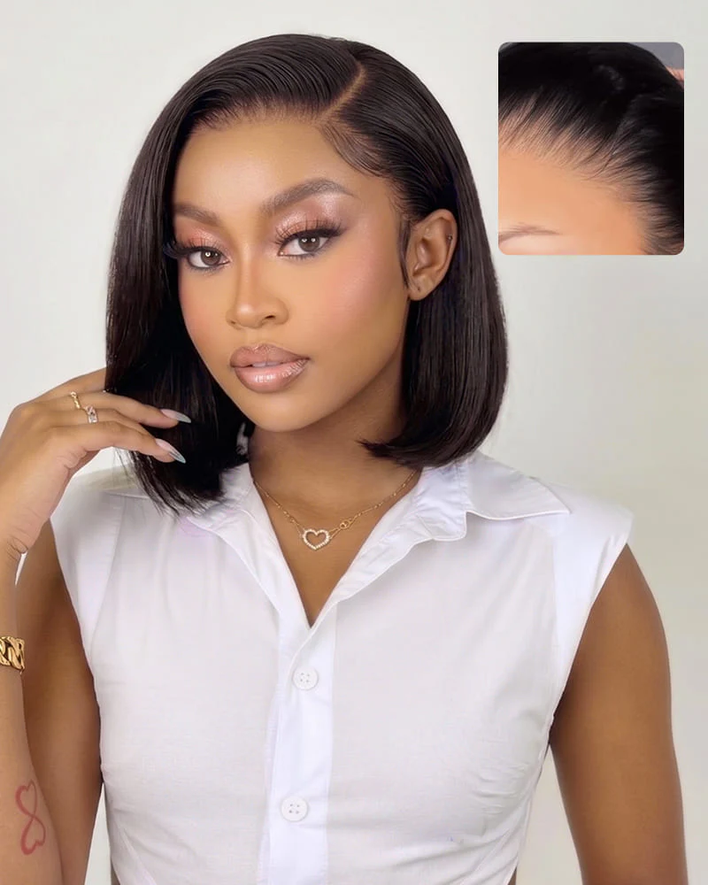 Ophirawig 13x5 Lace Glueless Straight Bob Wig With Pre-Cut Lace Invisible Knots Natural Black Virgin Hair Wig
