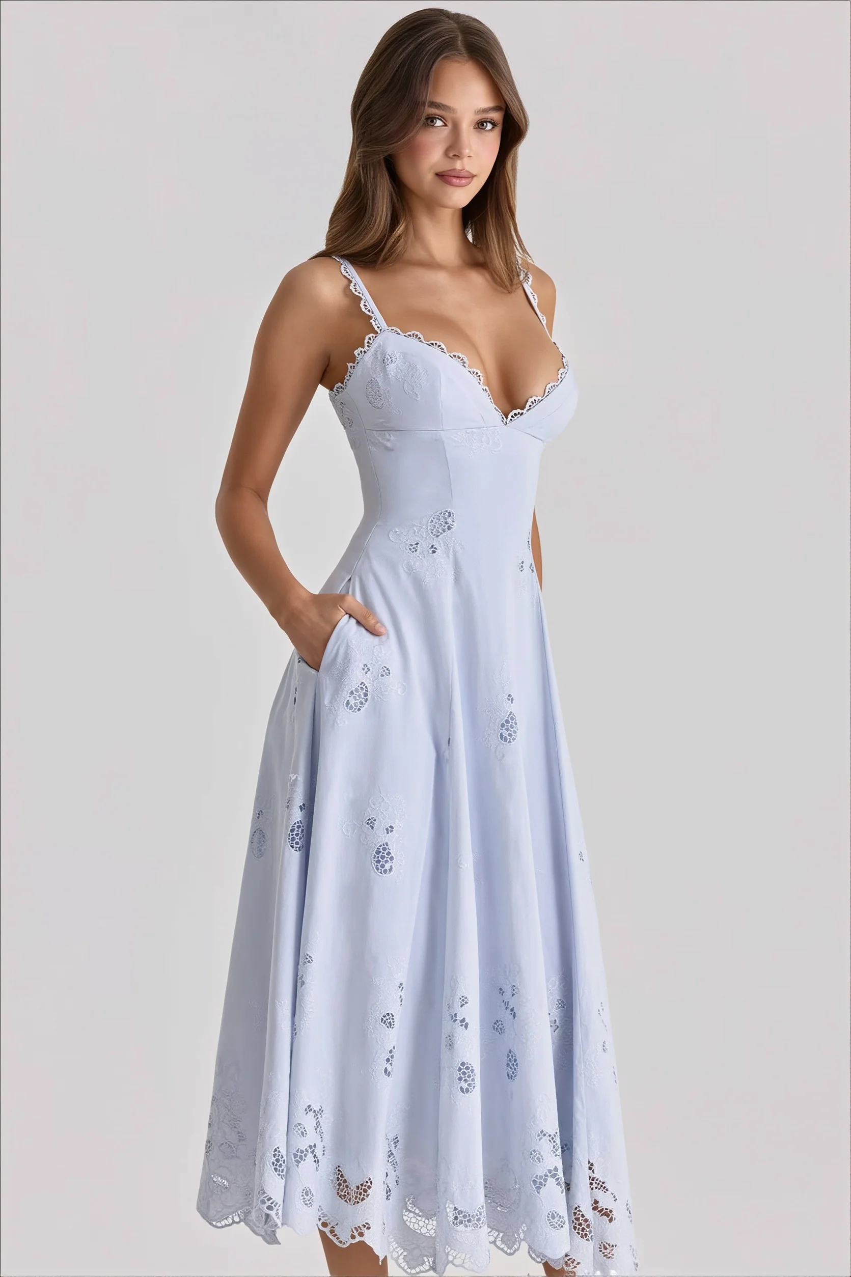 Elegant Embroidered Cutout Cami Maxi Dress
