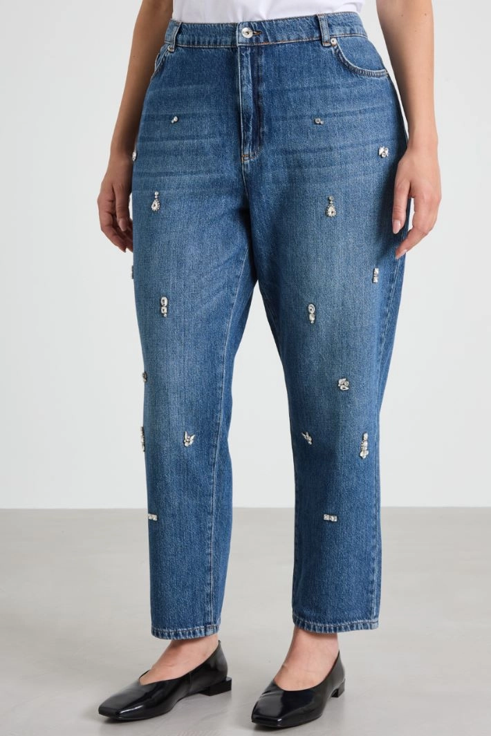 Boyfriend jeans in embroidered denim - BLUE