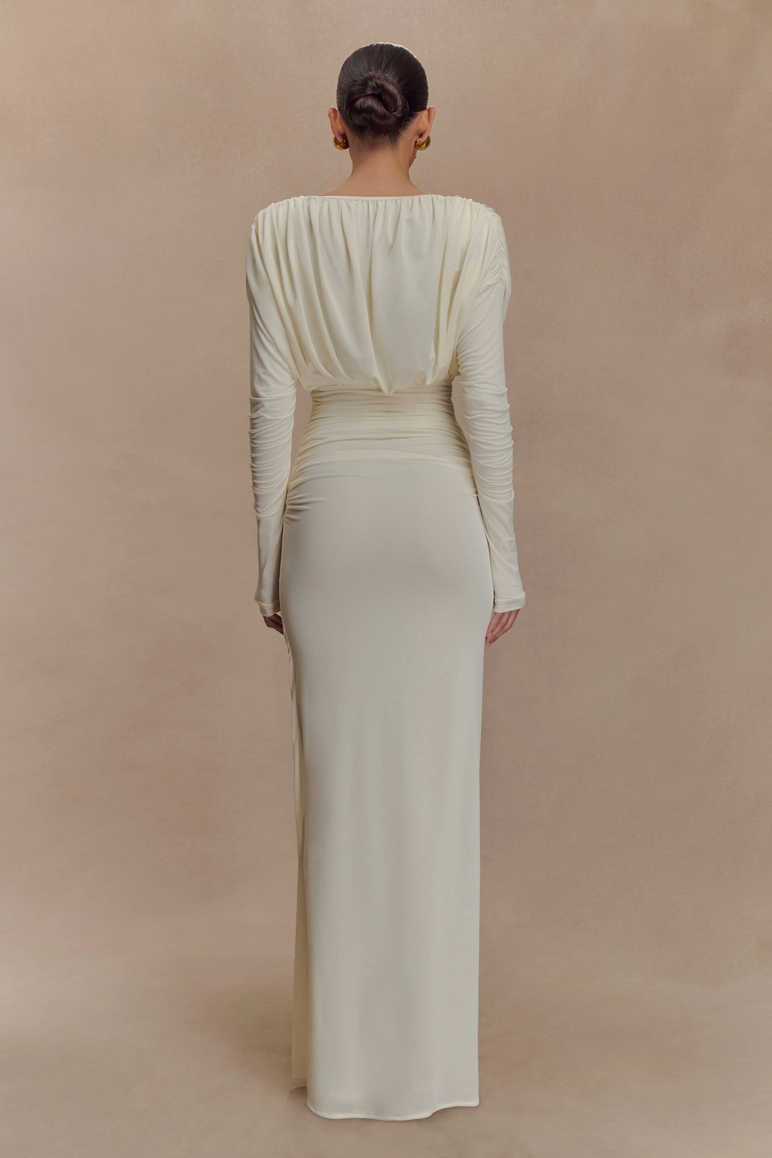 Hayden Long Sleeve Plunge Maxi Dress - Ivory