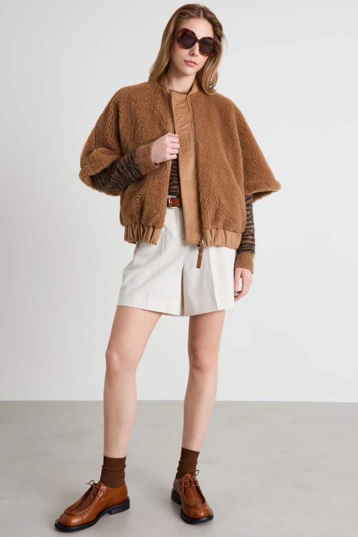 Teddy fabric bomber jacket cape - CAMEL