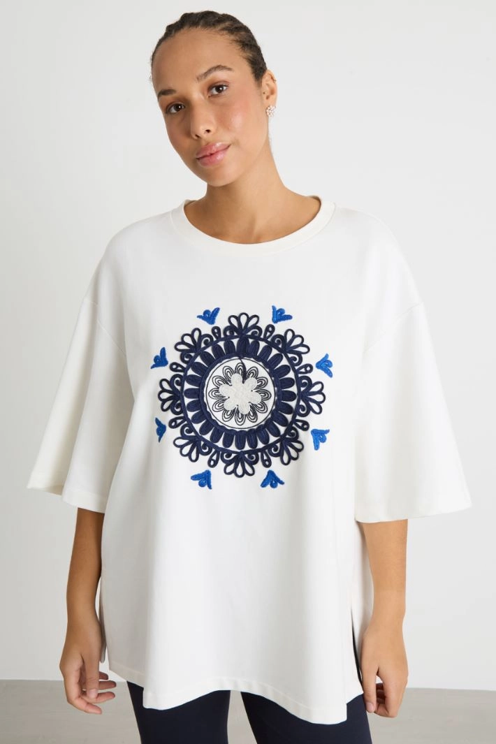 Embroidered jersey sweatshirt - WHITE