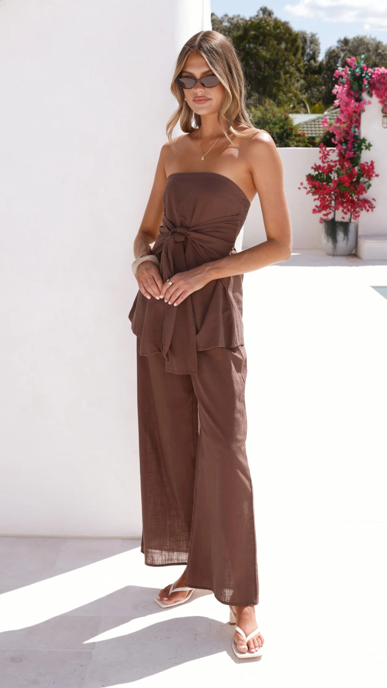 Talia Strapless Top and Pants Set - Brown