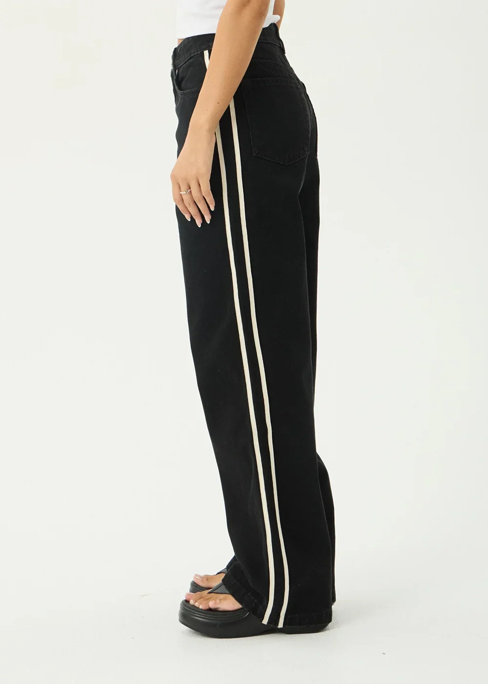AFENDS Womens Bella Stripe - Denim Wide Leg Jean - Washed Black