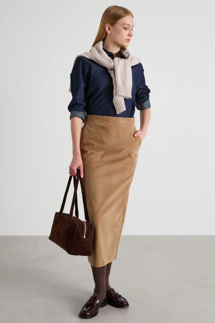 Straight leather skirt - BEIGE