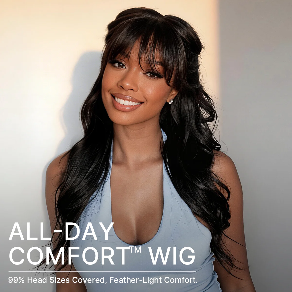 Luvme All-Day Comfort™ Wig 180% Density Loose Body Wave Glueless 7x6 Closure HD Lace Human Hair Wig with Bangs Pre-Cut Lace