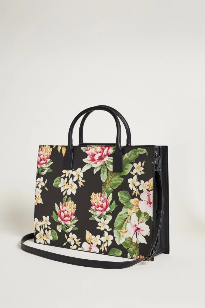 Coated fabric tote bag - BLACK PINK GREEN