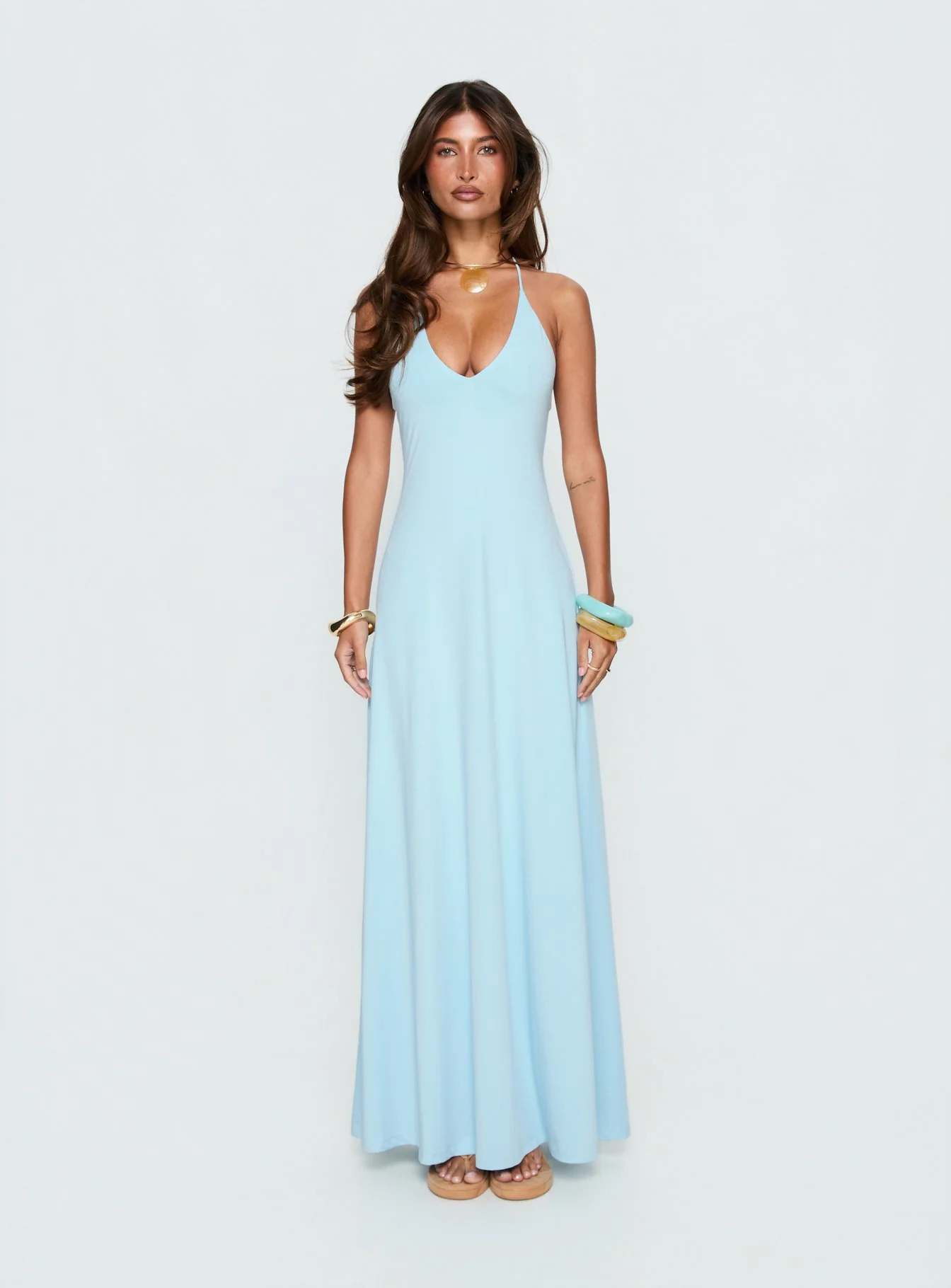 Palmas Halter Maxi Dress Baby Blue