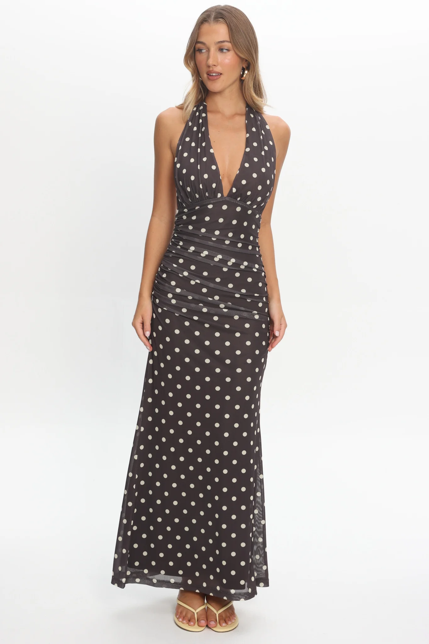 Annorah Halterneck Maxi Dress Polka Dot Chocolate