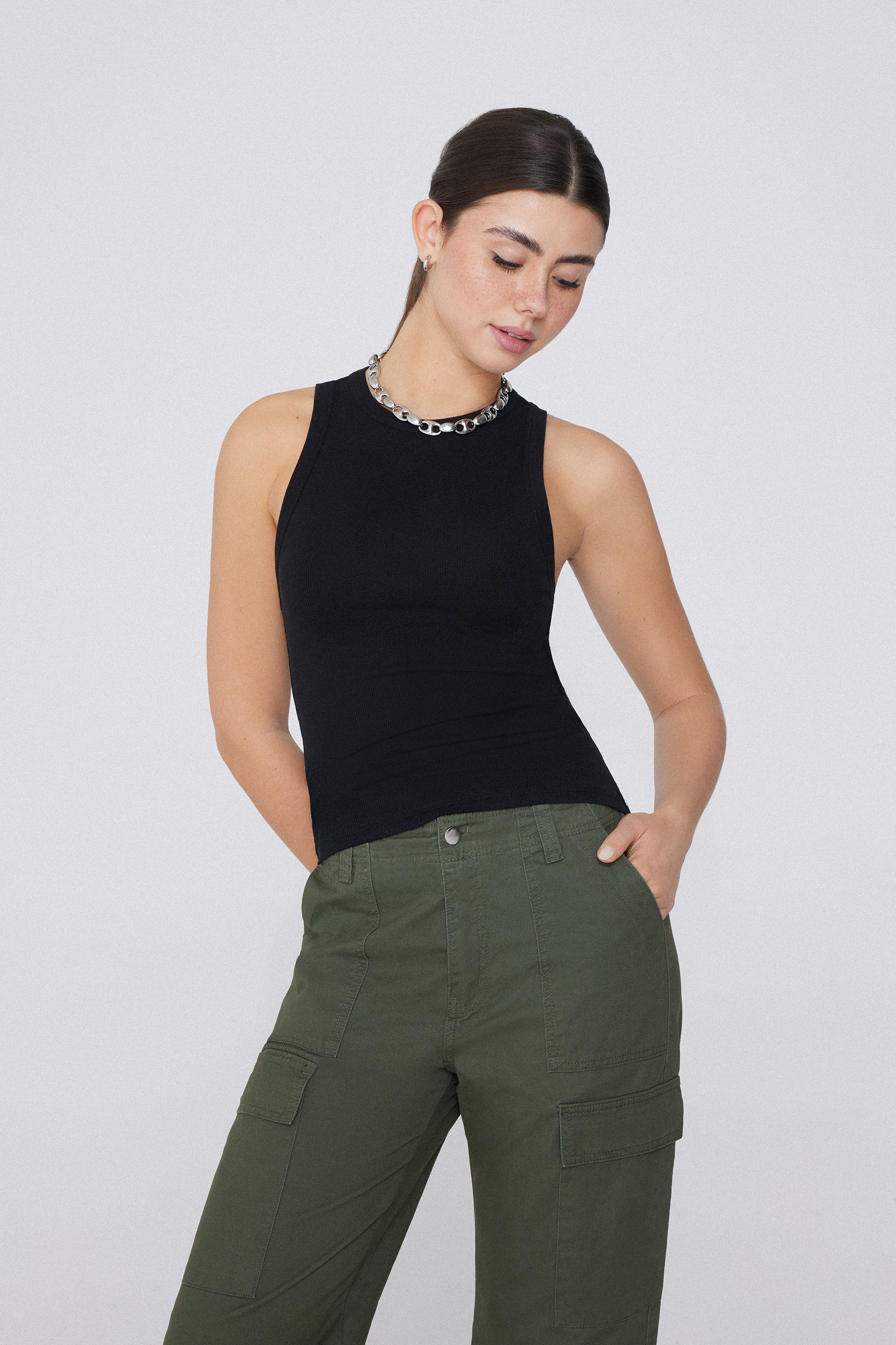 Ribbed Cotton Racer Back Camisole