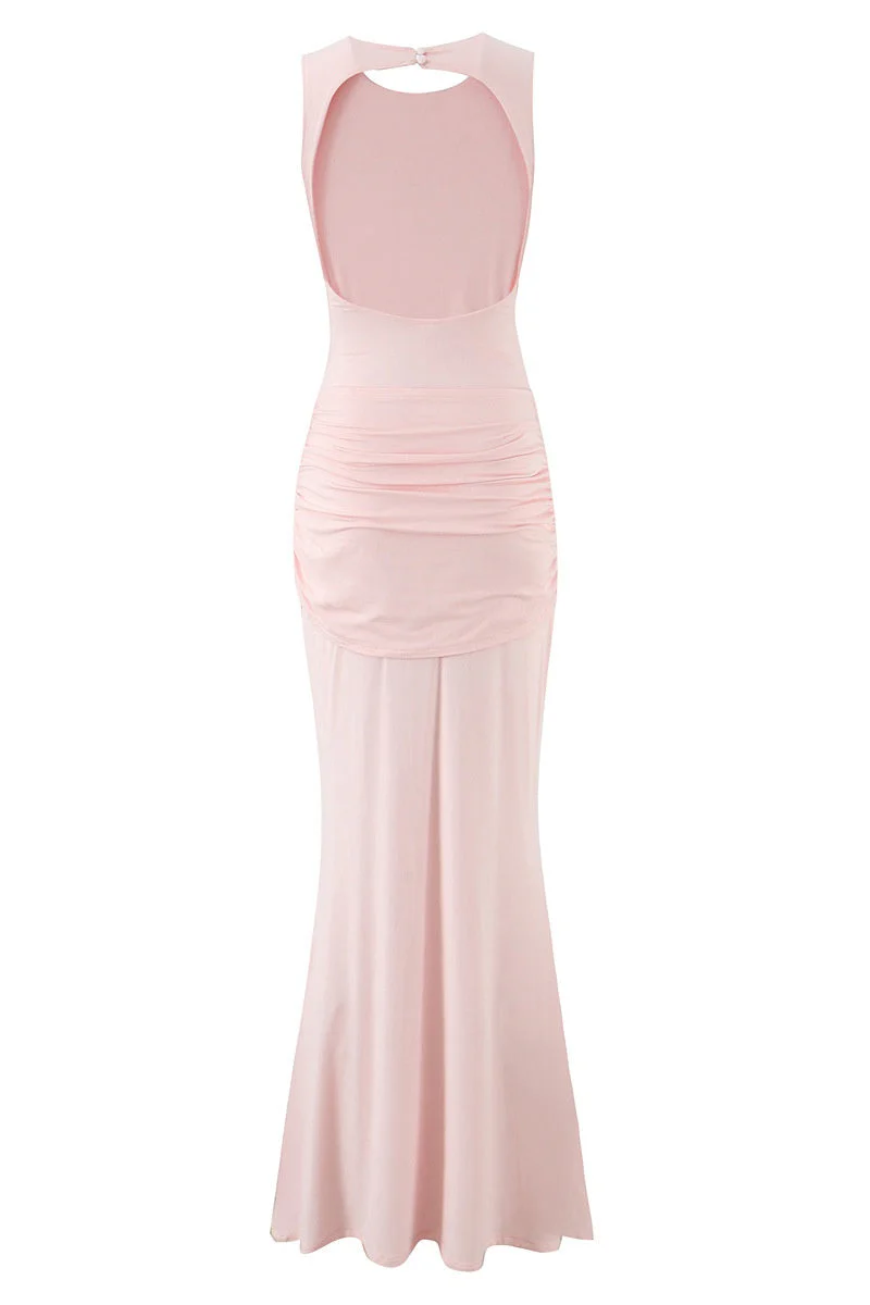 Pink Scoop Fitted Knotted Long Dress