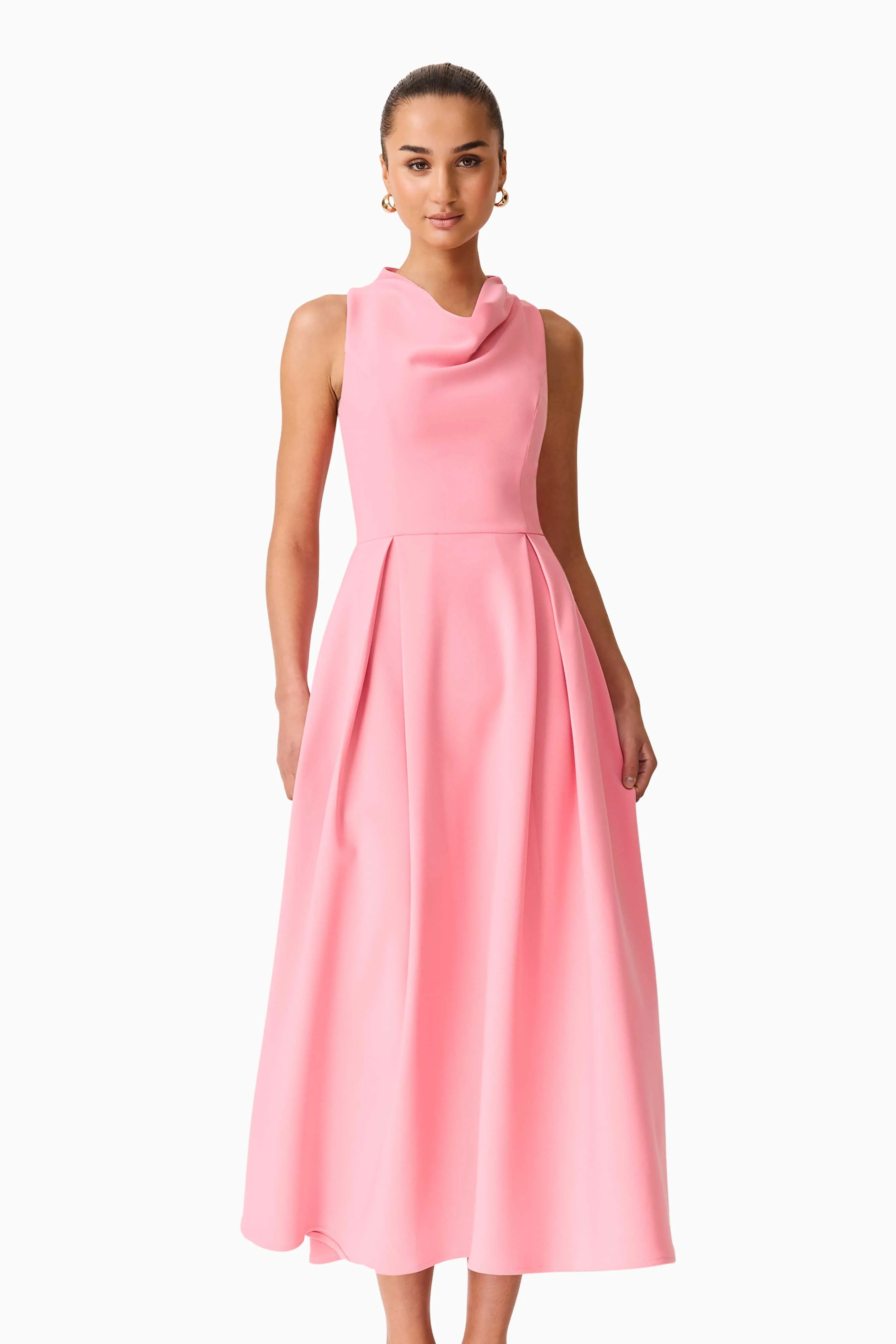 Risa Cowl Neck Gown Dress in Bubblegum Pink
