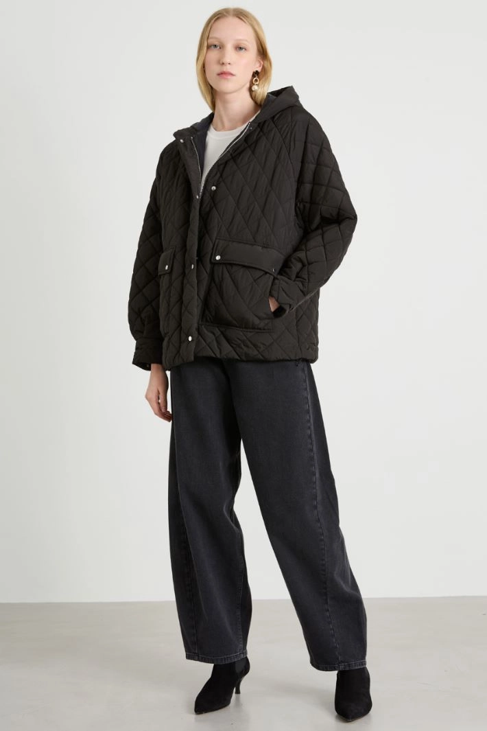 Flared padded canvas jacket - BLACK