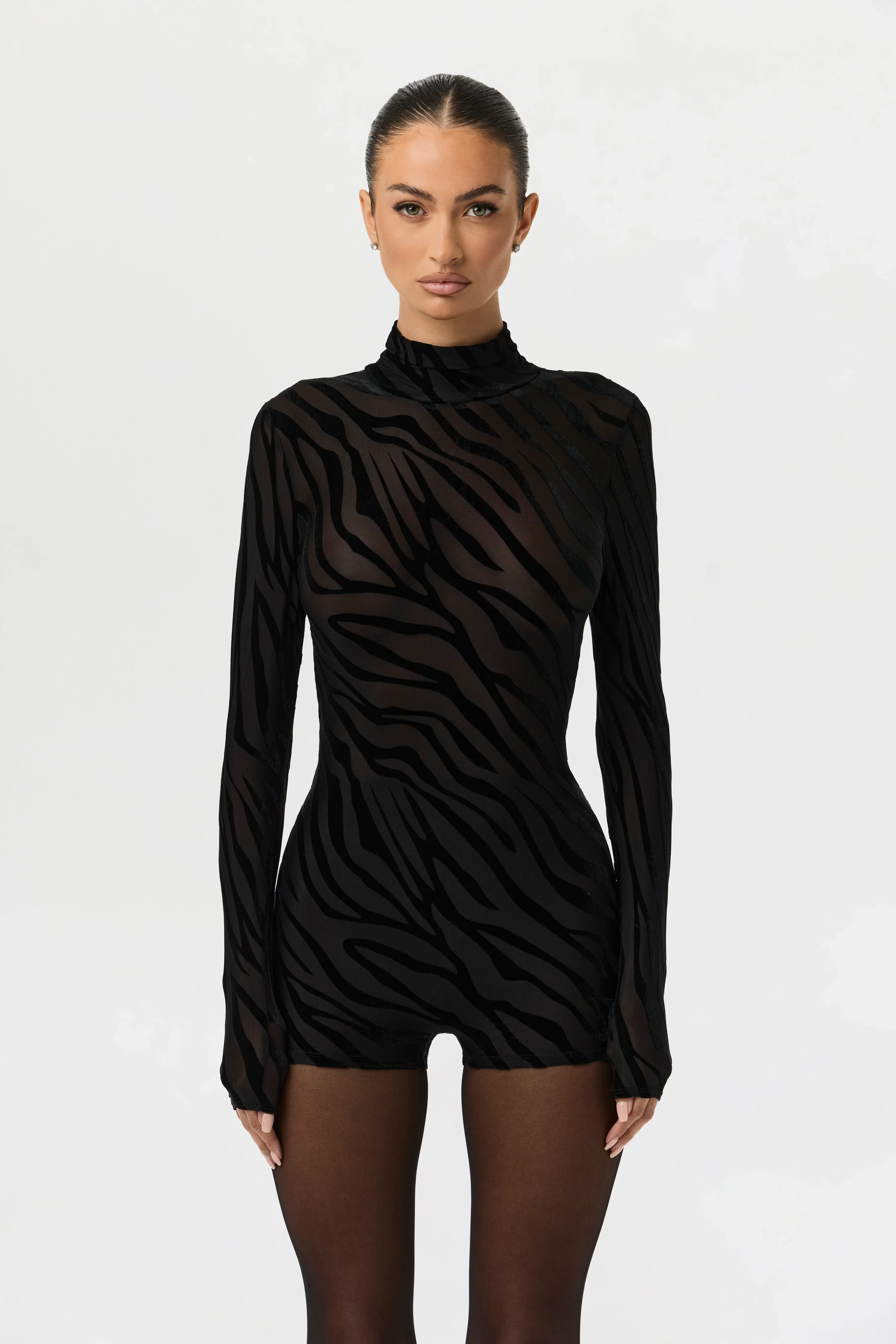 Burnout Print Turtleneck Romper