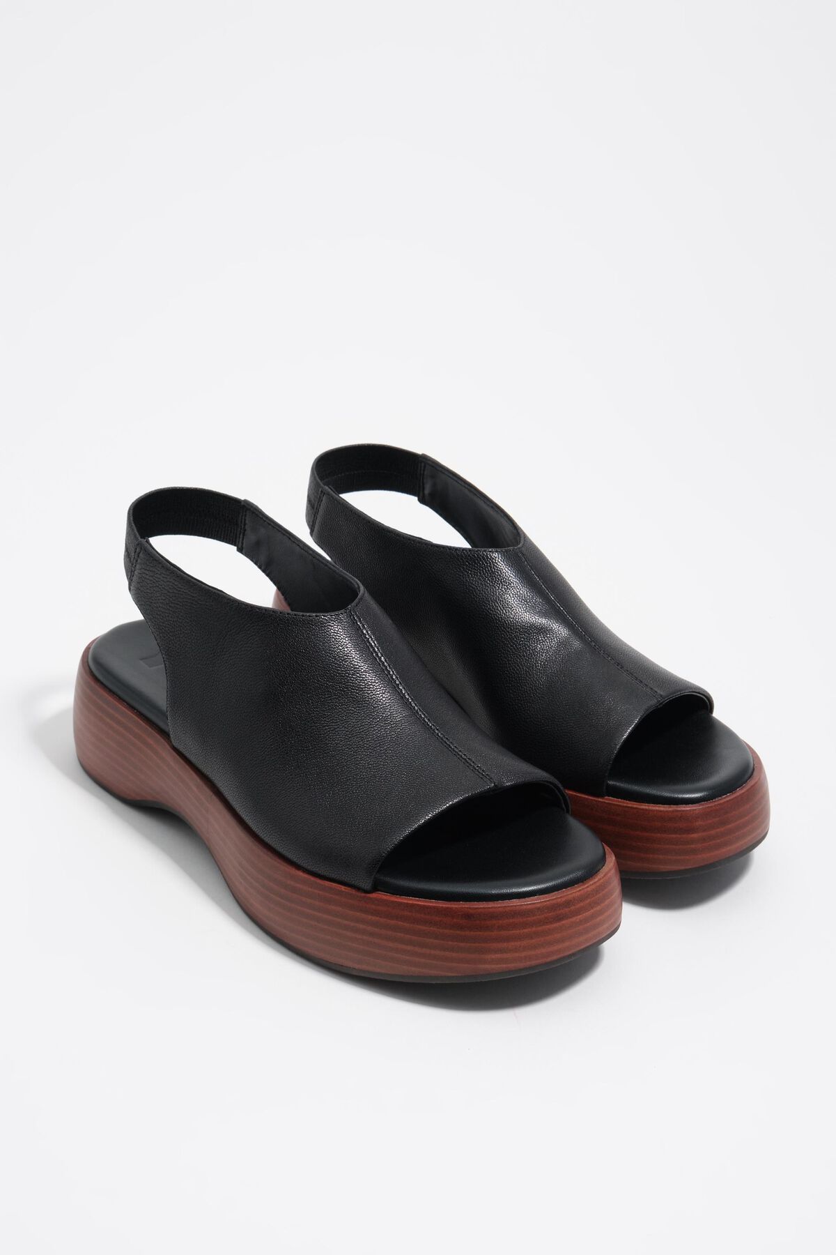 Black leather platform closed-toe sandal