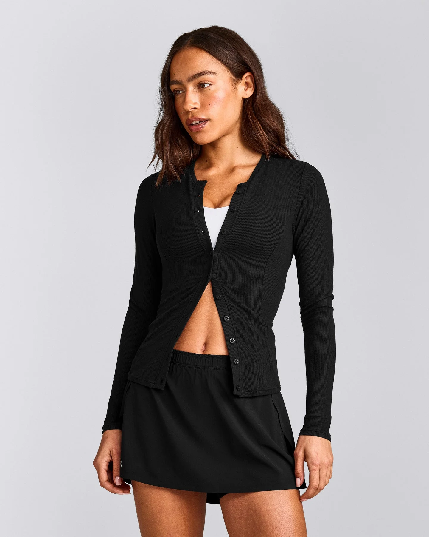Mellow™ Rib Long Sleeve Cardigan | Black