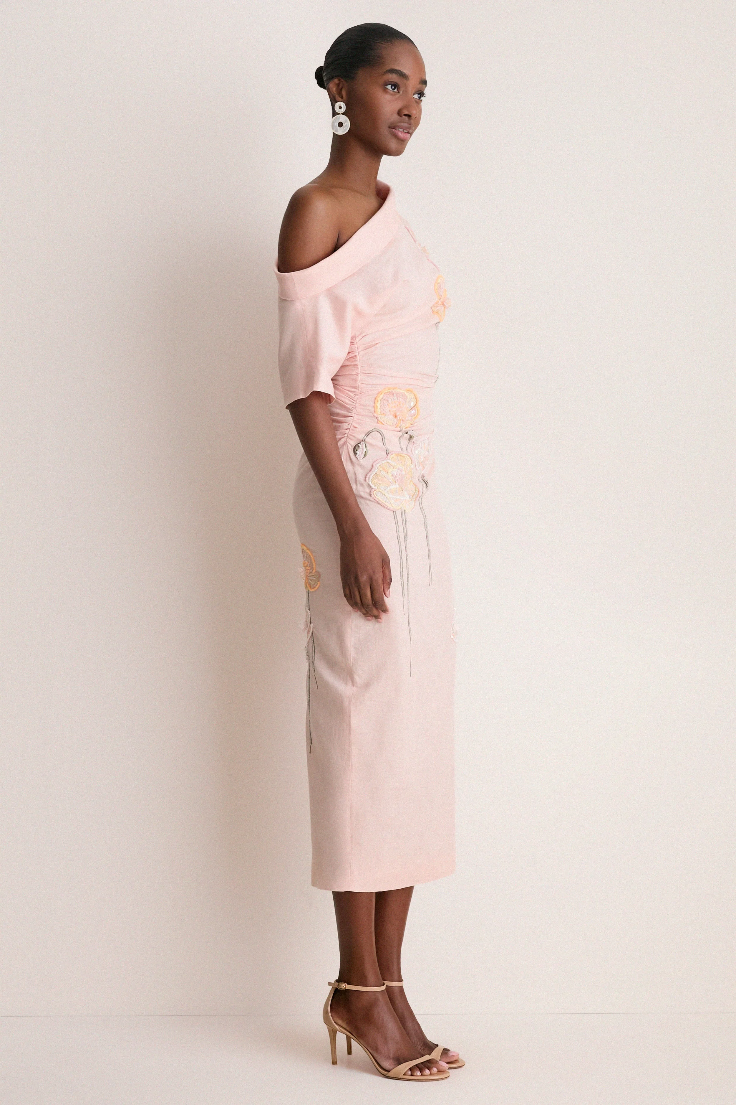 Pink with Embroidered Poppies Bowry Dress